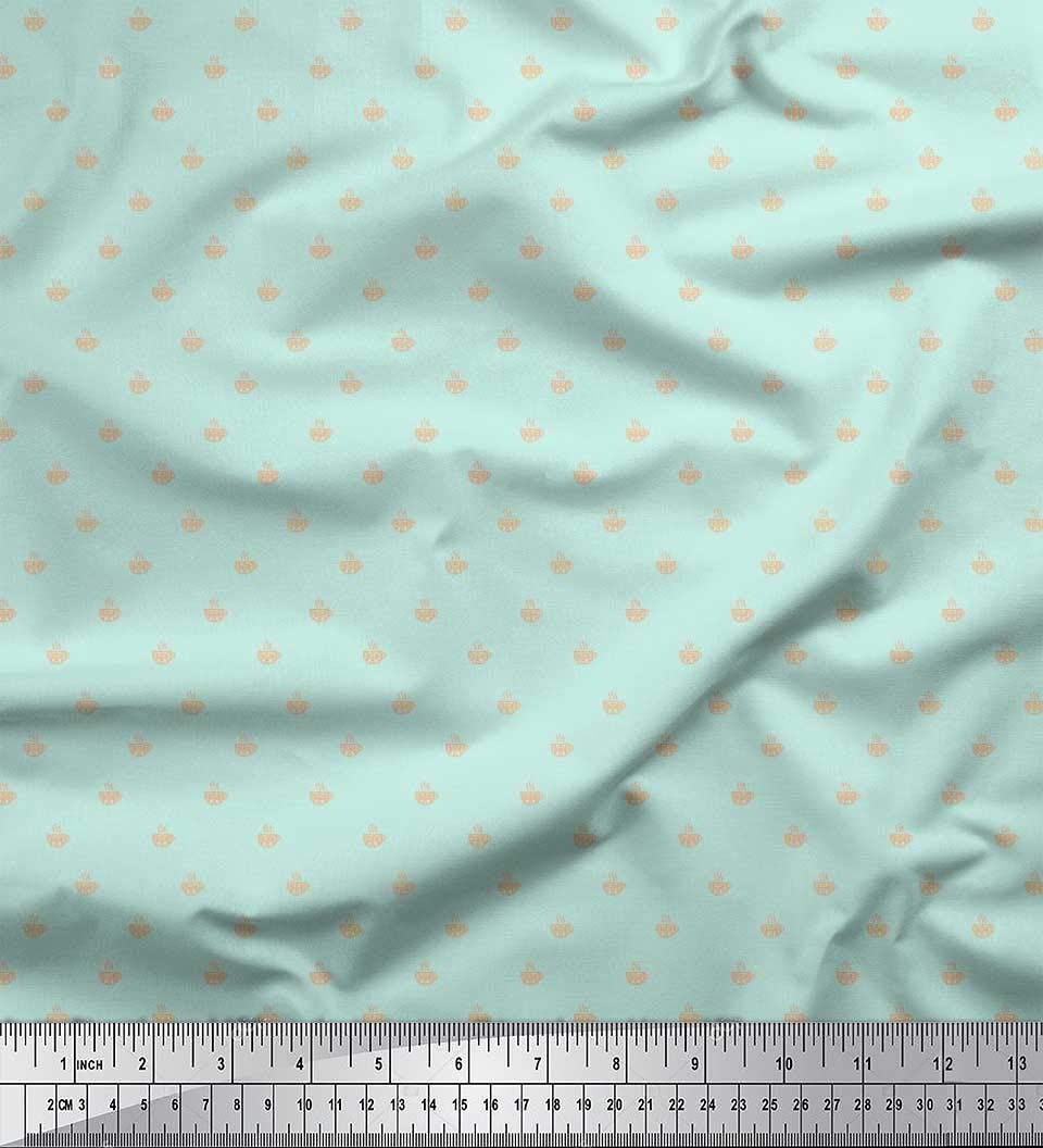 Soimoi Poly Georgette Green Fabric by The Yard - 42 Inch Wide - Tea Cup Printed Fabric for Dresses, Curtains & DIY Crafts - Perfect for Tea Party Decor & Vintage Style Sewing Projects