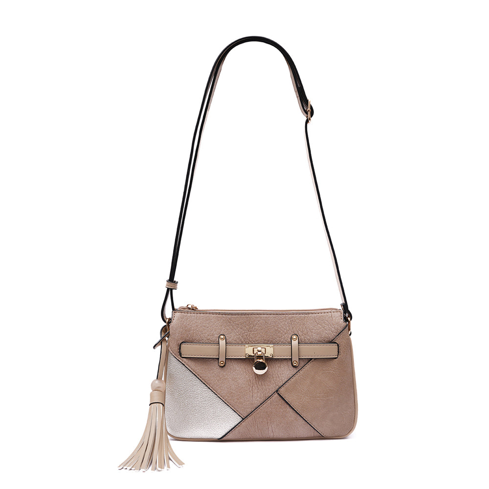 MAC ALYSTER Tri-Color Spliced Trotter Handbag - Multi Beige Crossbody Purse for Women | Fashionable Everyday Bag for Work, Travel & Casual Outings