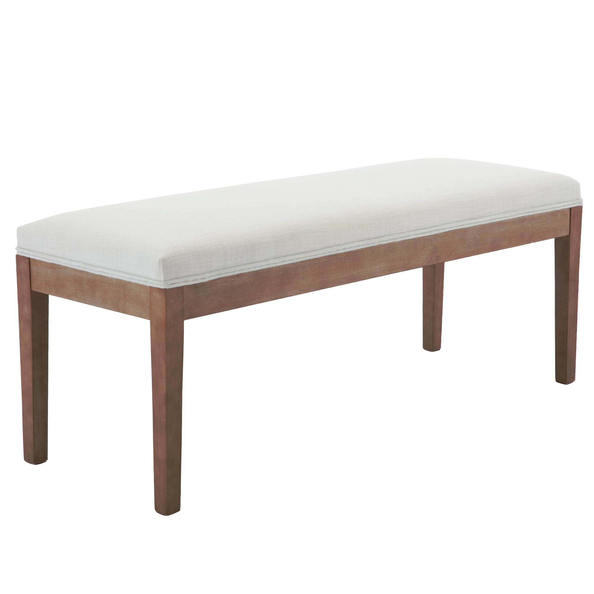 Farmhouse Entryway Bench with Wood Legs - Upholstered Shoe Storage Bench for Hallway, Porch, Bedroom, Dining Room - Linen Fabric, Beige - Perfect for Small Spaces, Mudroom Organization & Cozy Home Decor