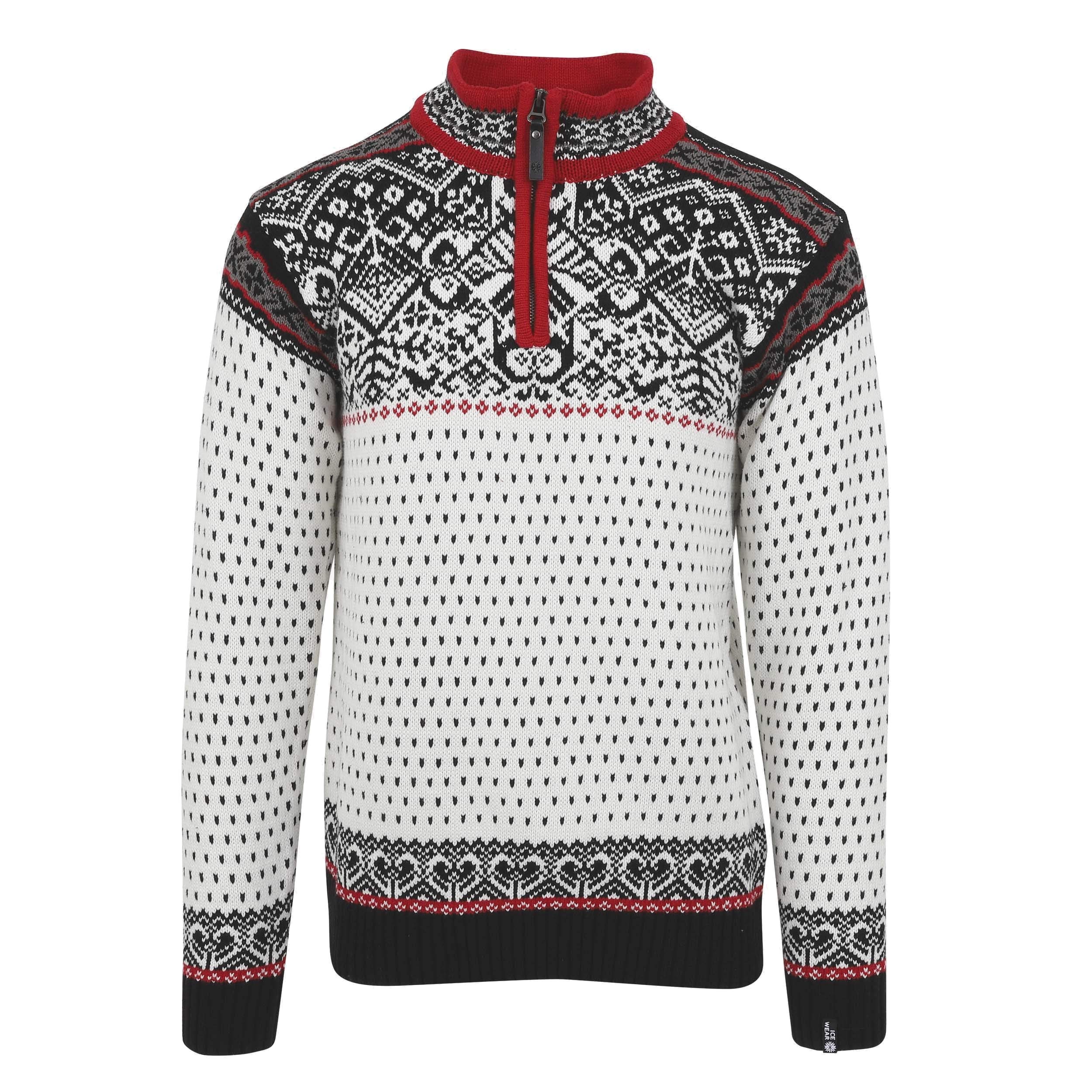 ICEWEAR Baldur Norwegian Cotton Sweater for Men - 100% Cotton Knit Pullover with Quarter Zipper & Patterned Collar - Warm Winter Casual Wear for Outdoor Activities, Hiking and Travel