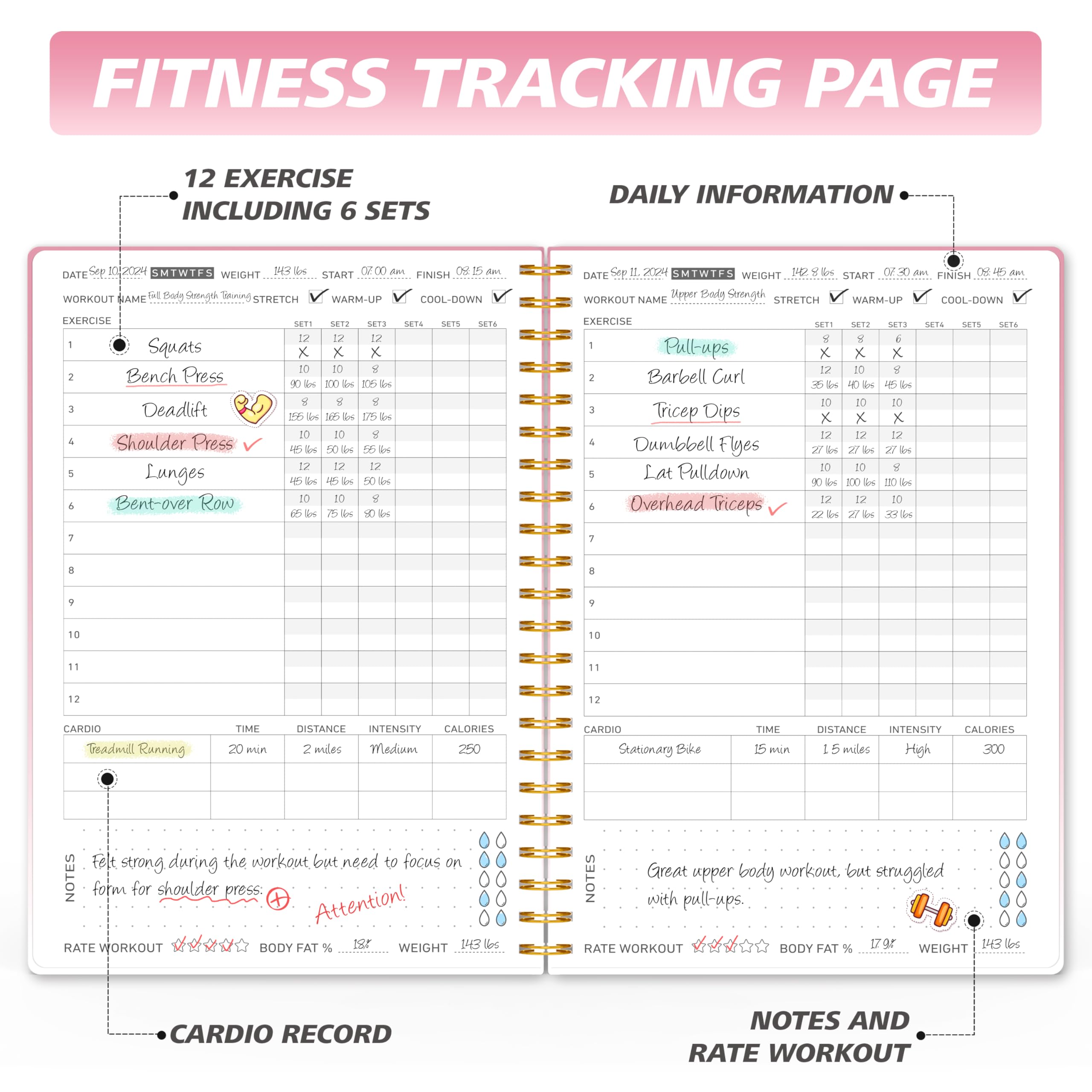 Fitness Journal Workout Planner - A5 Gym Log Book for Home & Gym Training