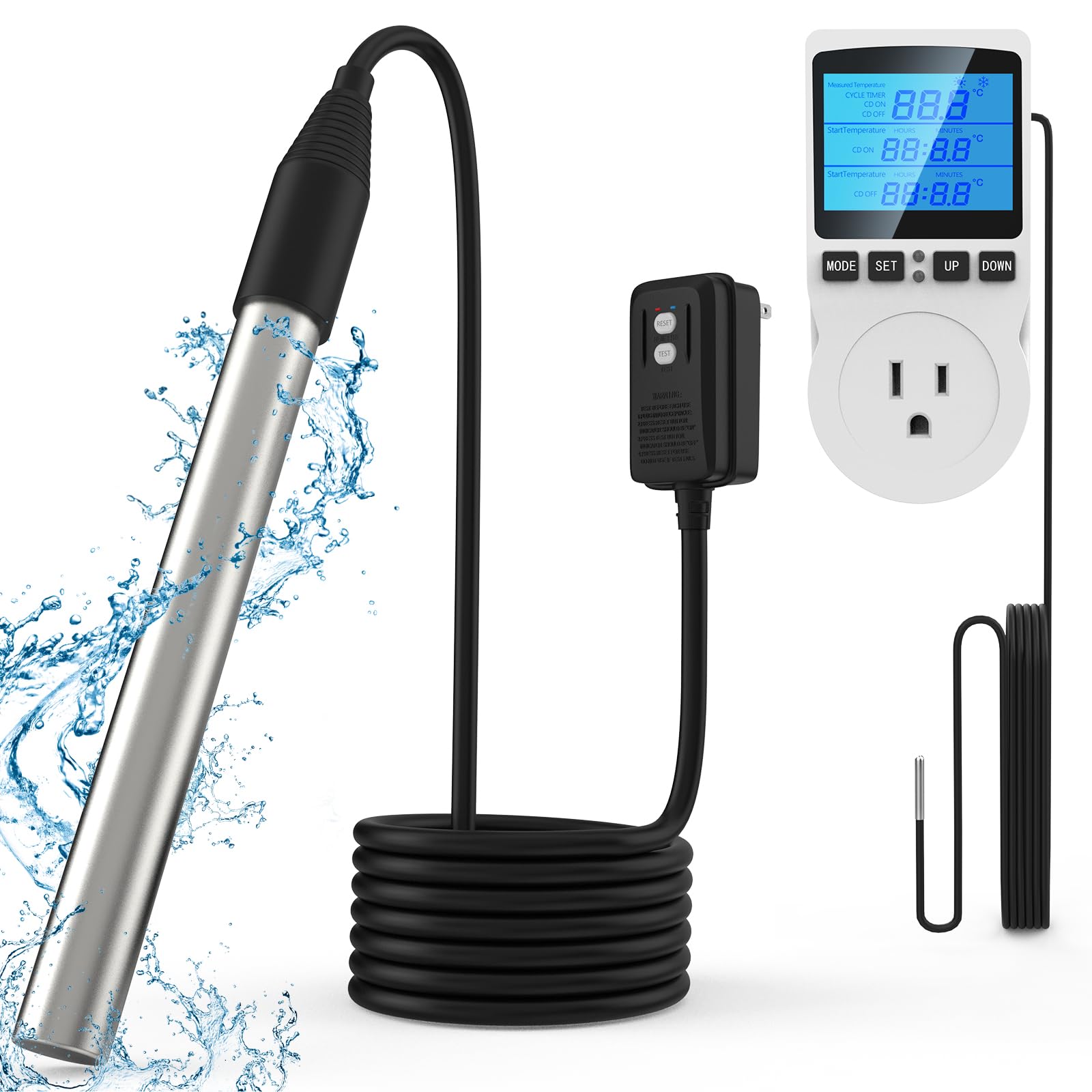 1800W Submersible Water Heater for Pools - Adjustable Thermostat & GFCI Protection - Perfect for Above Ground Pools, Inflatable Pools, Stock Tanks & Bathtubs - Fast Heating Immersion Heater for Swimming & Outdoor Water Use