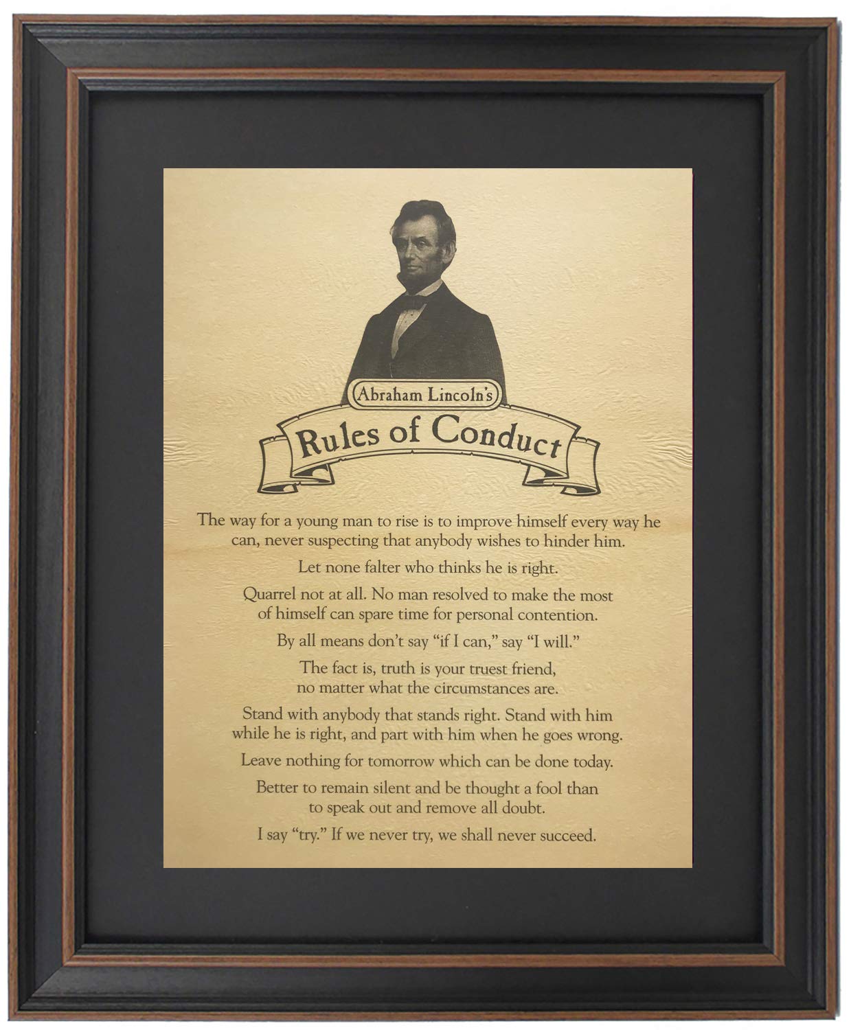 Framed Abraham Lincoln's Rules of Conduct - Premium Historical Wall Art Decor | Authentic Handmade in USA | Perfect Gift for History Enthusiasts & American History Teachers | Ideal for Home Office, Classroom, or Library Display
