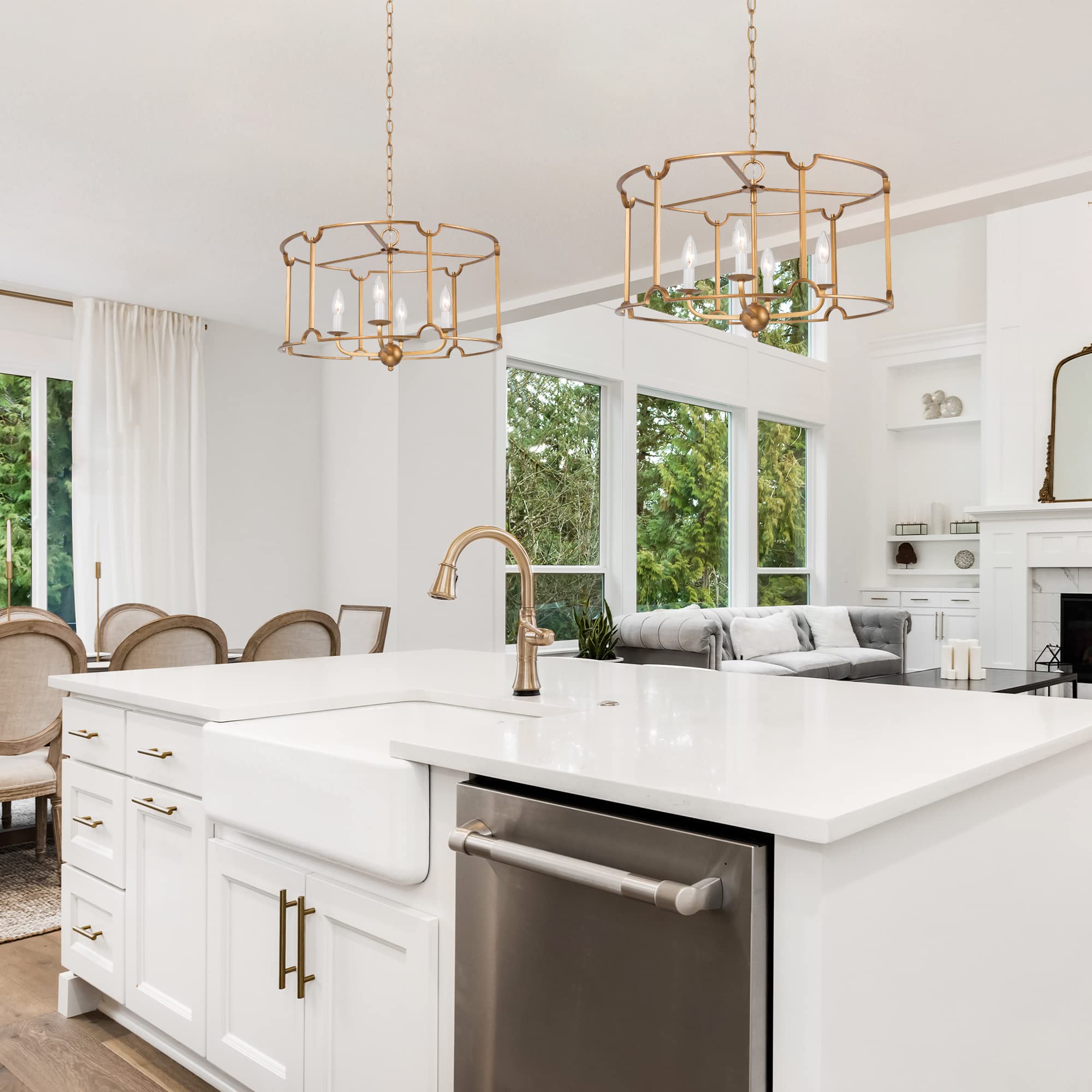 LALUZ Modern Gold Drum Chandelier - 22