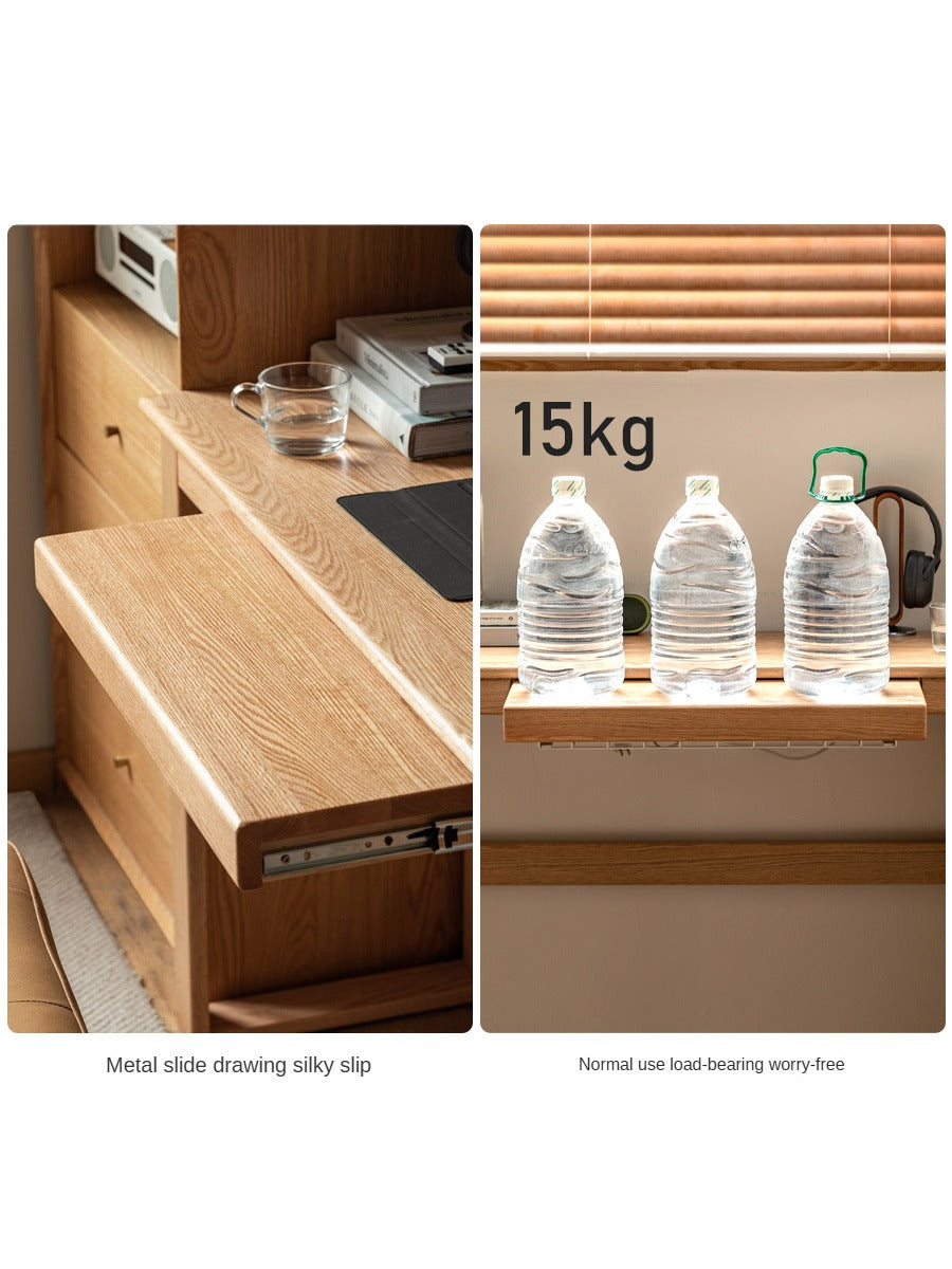 Solid Oak Retractable Writing Desk - Narrow Space-Saving Home Office Desk for Small Rooms & Apartments | Perfect for Study, Work & Remote Learning
