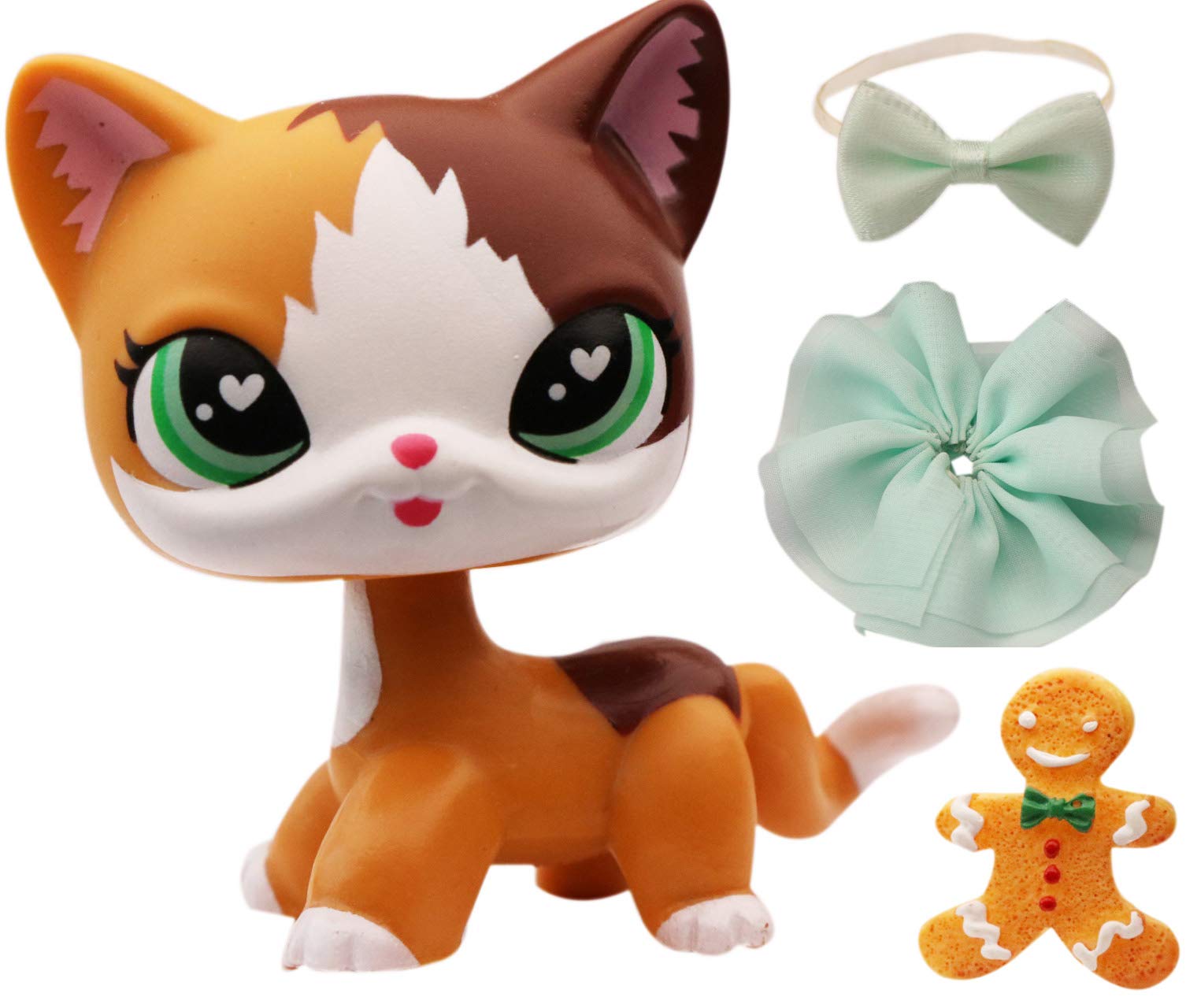 LPS Flame Shorthair Cat Figure with Bow Skirt - Yellow Green Heart Eyes - Perfect Gift for Kids & Collectors - Playtime & Display