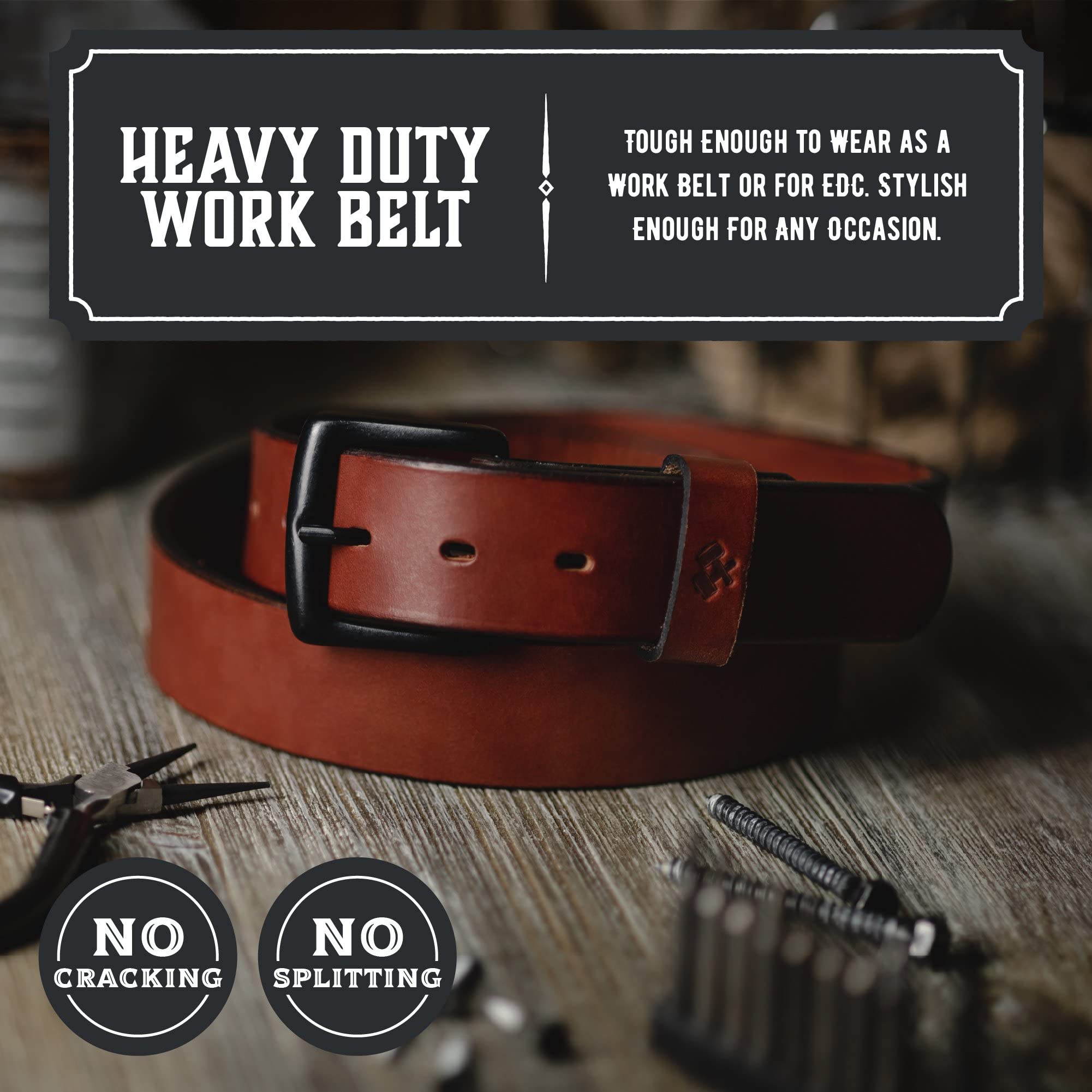 Main Street Forge Genuine American Leather Belt for Men - Heavy Duty Work Belt Made in USA - Durable EDC Belt for Everyday Wear, Outdoor Activities & Work Scenes
