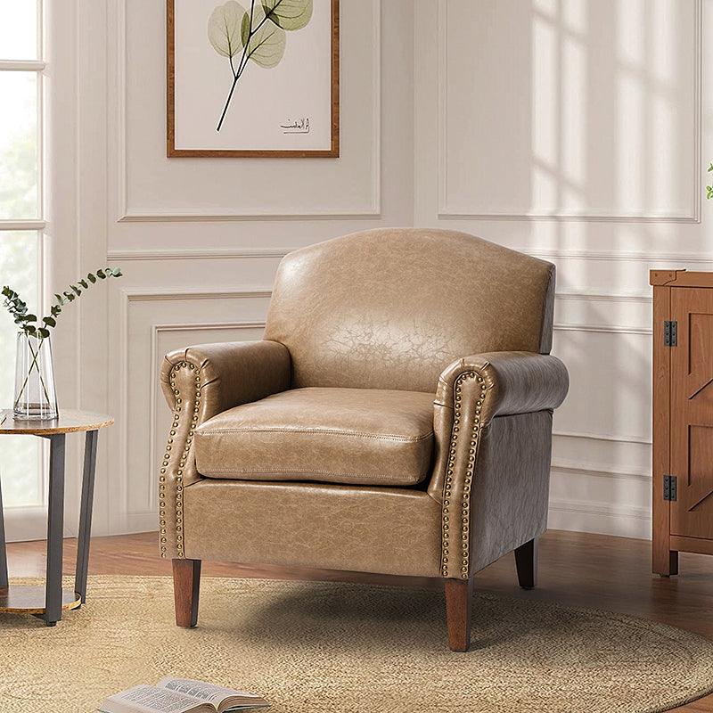 Gianfranco Vegan Leather Armchair with Sturdy Wooden Legs - Modern Vegan Leather Lounge Chair for Living Room, Office & Reading Nook - Eco-Friendly Faux Leather Accent Chair