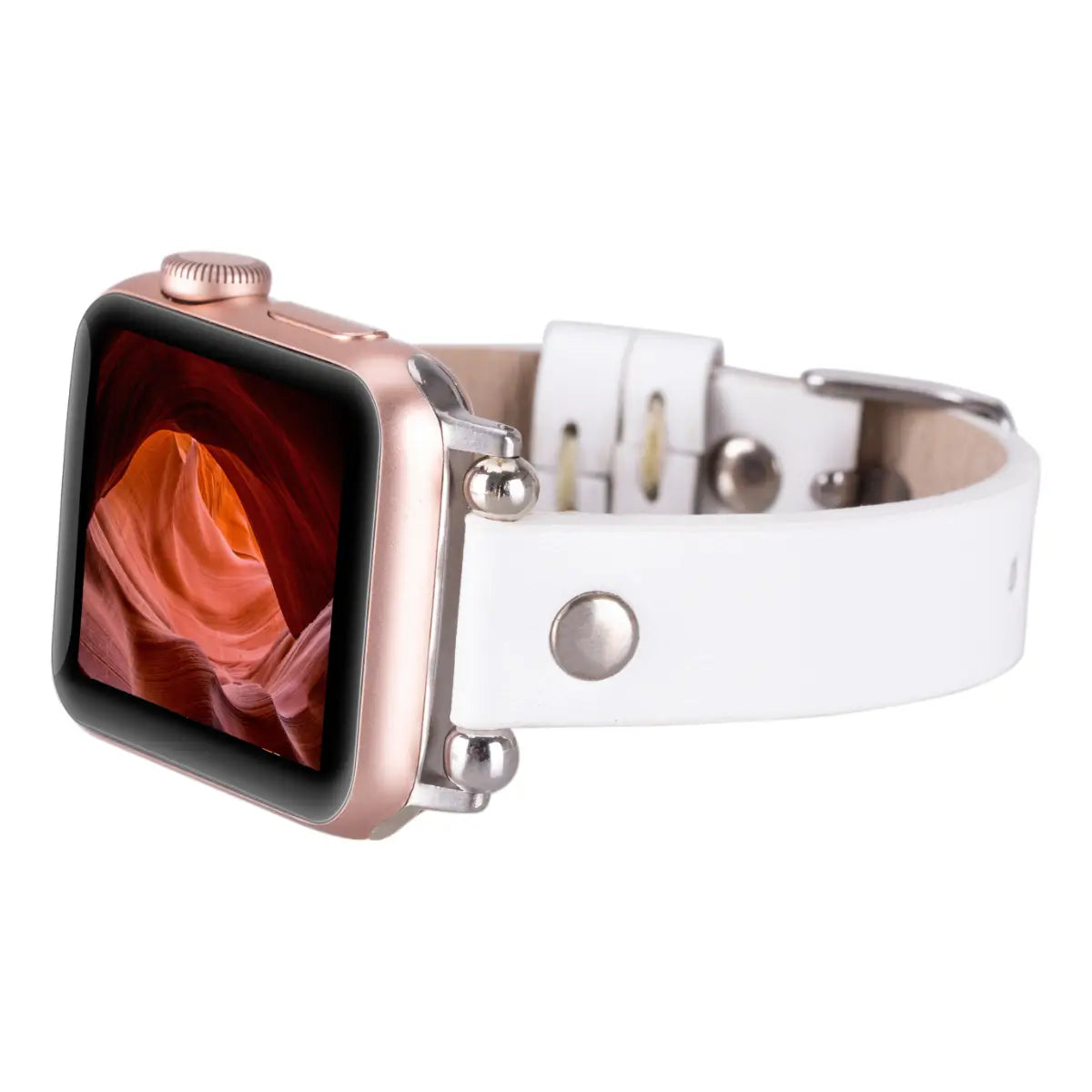 Slim White Leather Apple Watch Band with Silver Rivet - Stylish & Durable Replacement Strap for Workouts, Office & Everyday Wear