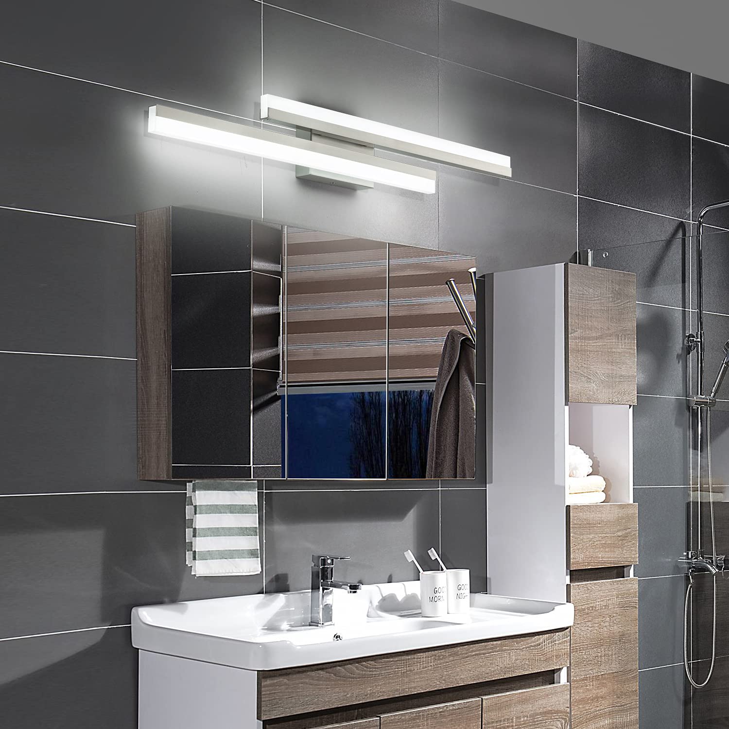 32 Inch Modern LED Vanity Light Fixtures for Bathroom - Brushed Nickel Bathroom Lighting with 6000K Cool White - Perfect for Makeup, Shaving & Spa-Like Ambiance