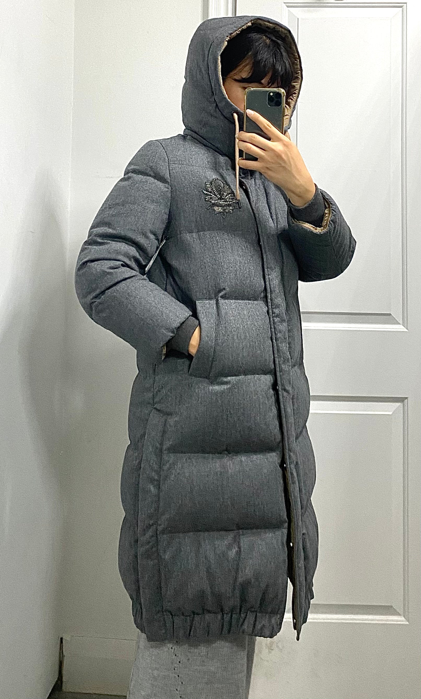 Brunello Cucinelli Grey Quilted Embellished Hooded Coat - Women's Size IT38/S (US 2) - Luxury Winter Outerwear for Casual & Formal Occasions