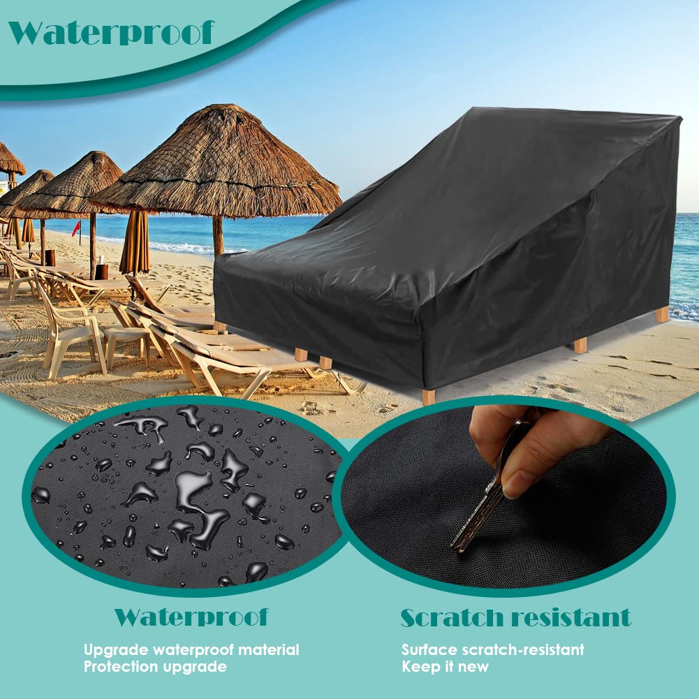 Waterproof Double Patio Chaise Lounge Cover - Heavy Duty Outdoor Furniture Protector with Elastic Hem for 2-Person Chaise - Perfect for Poolside, Deck, Garden & Patio Use