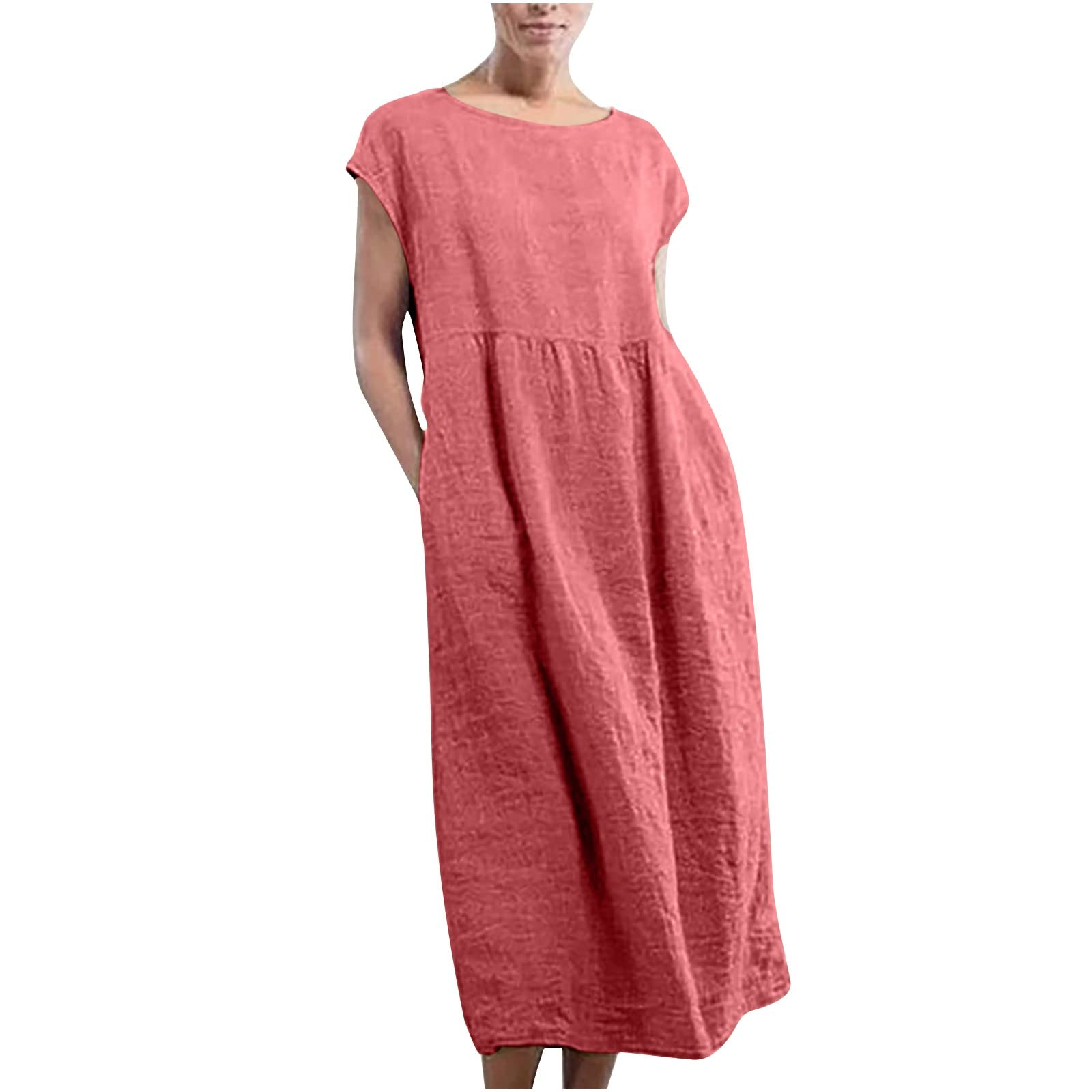 NaRHbrg Women's Long Sleeveless Maxi Dress - Summer Cotton Linen Kaftan with Pockets | Casual Beach Wear, Vacation Outfit, Boho Chic Style