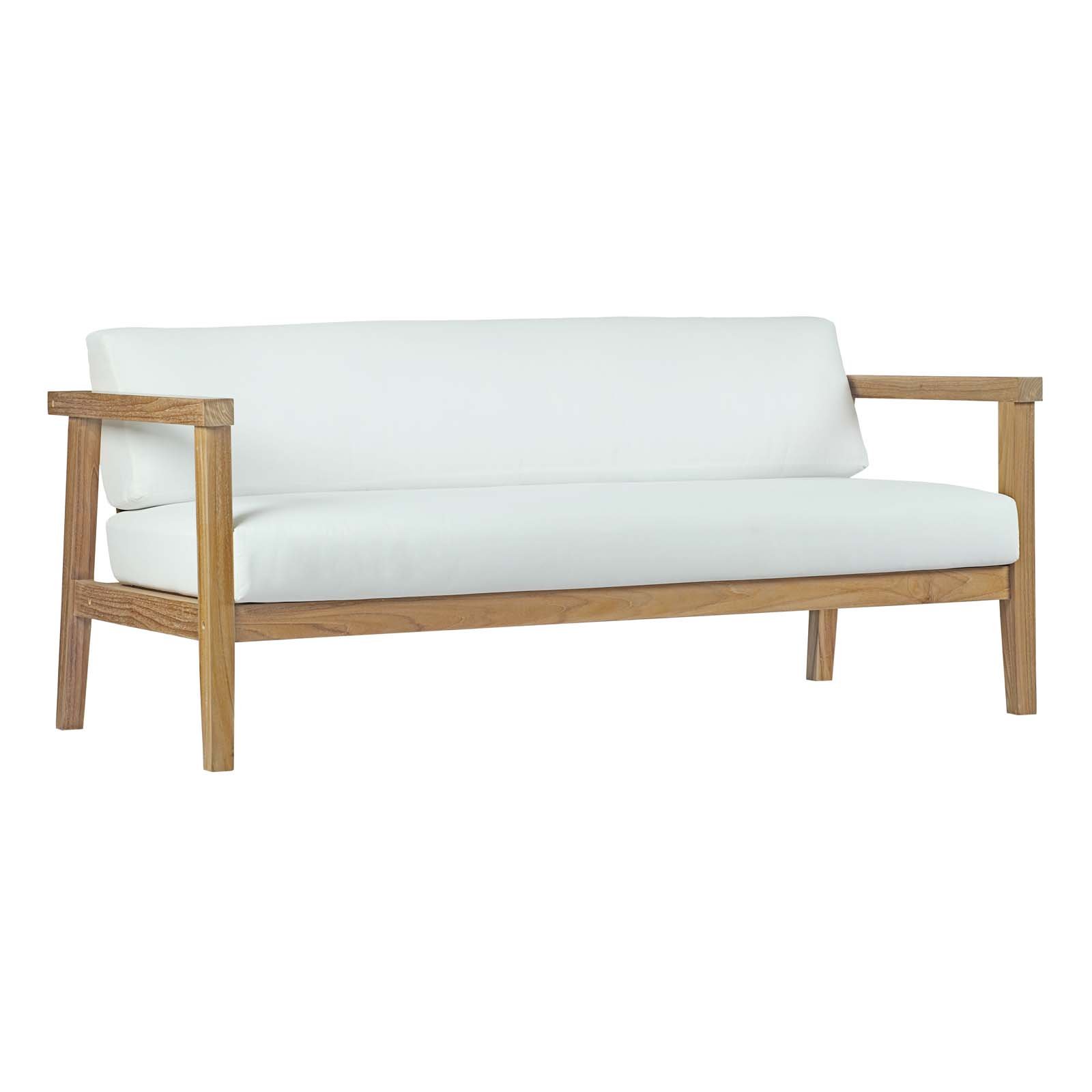 Modway EEI-3109-NAT-WHI-SET Bayport Outdoor Patio Teak Furniture Set - 2 Armchairs, 2 Ottomans, Loveseat & Coffee Table in Natural White - Perfect for Garden, Poolside & Backyard Relaxation