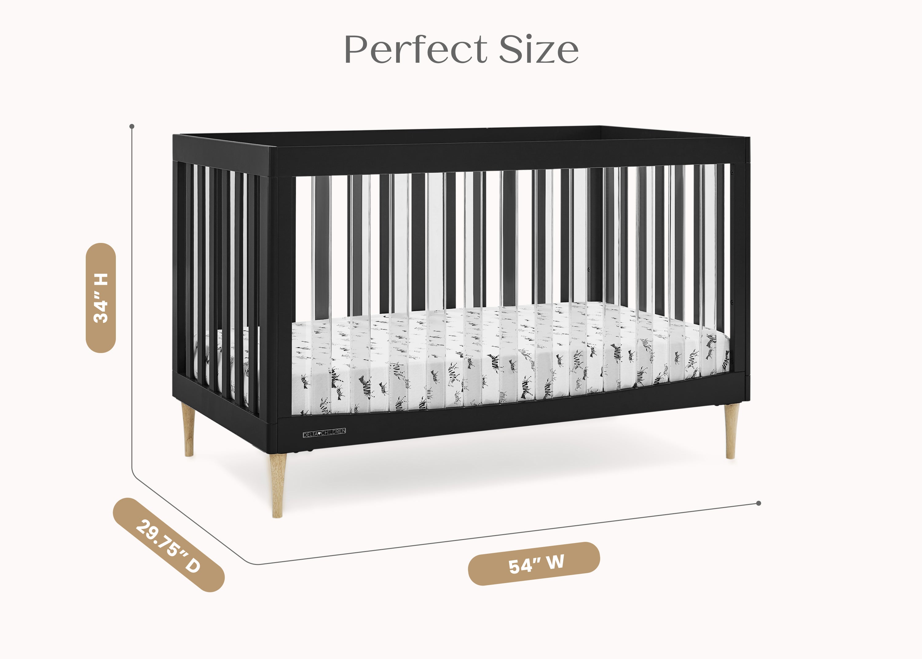 Austin Acrylic 4-in-1 Convertible Baby Crib - Toddler Bed, Daybed & Full-Size Bed | Modern Nursery Furniture for Boys & Girls | Perfect for Small Spaces & Growing Families