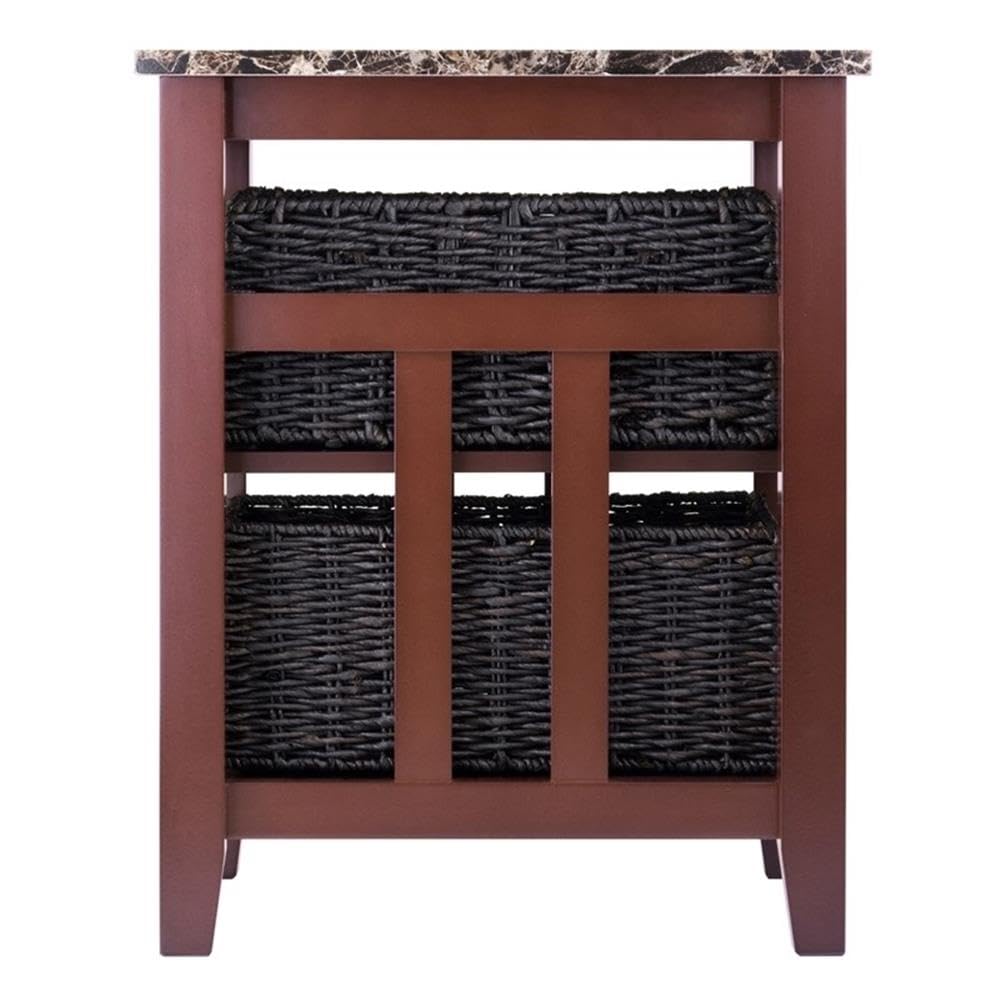 Pemberly Row Walnut Wood Side Table with Baskets for Living Room Decor