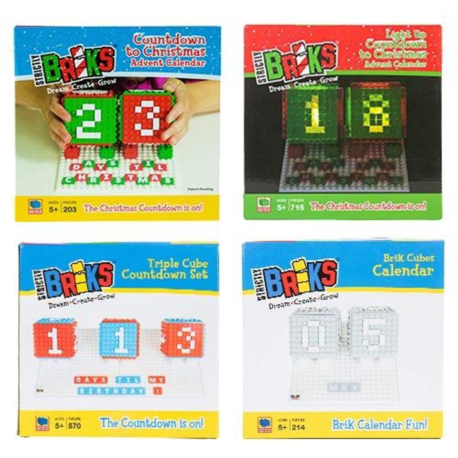 Strictly Briks 24-Day Advent Calendar Set - 713 Pieces, LEGO Compatible Building Blocks with Baseplates, 1x1 Pixels & 3D Briks | STEM Educational Toy for Kids | Perfect for Christmas Countdown, Holiday Decor & Creative Play