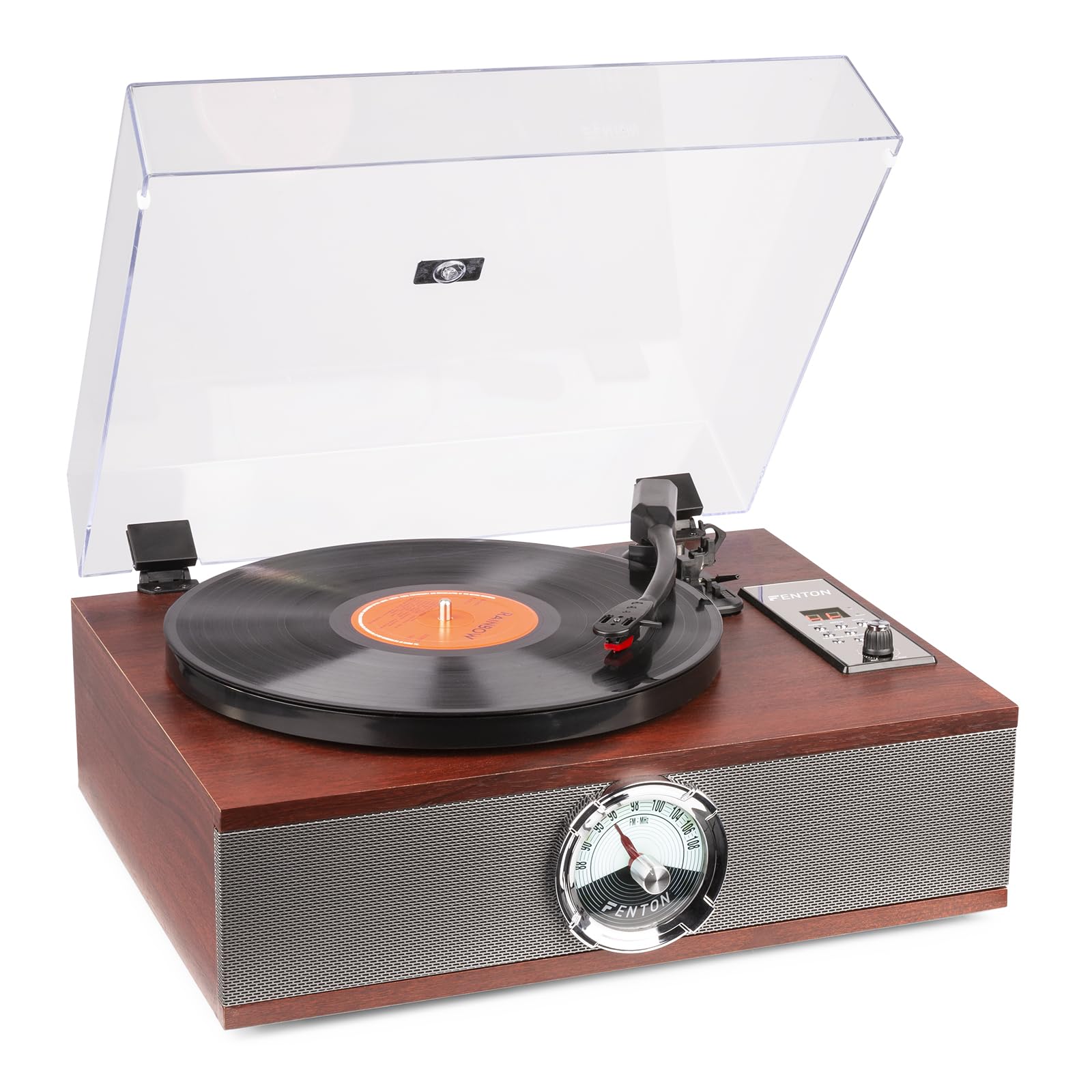 Fenton RP180 Retro Record Player - Vintage Vinyl & CD Combo Turntable with Built-In Speakers, Bluetooth, Dark Wood Finish - Perfect for Home Decor, Parties, and Music Enthusiasts