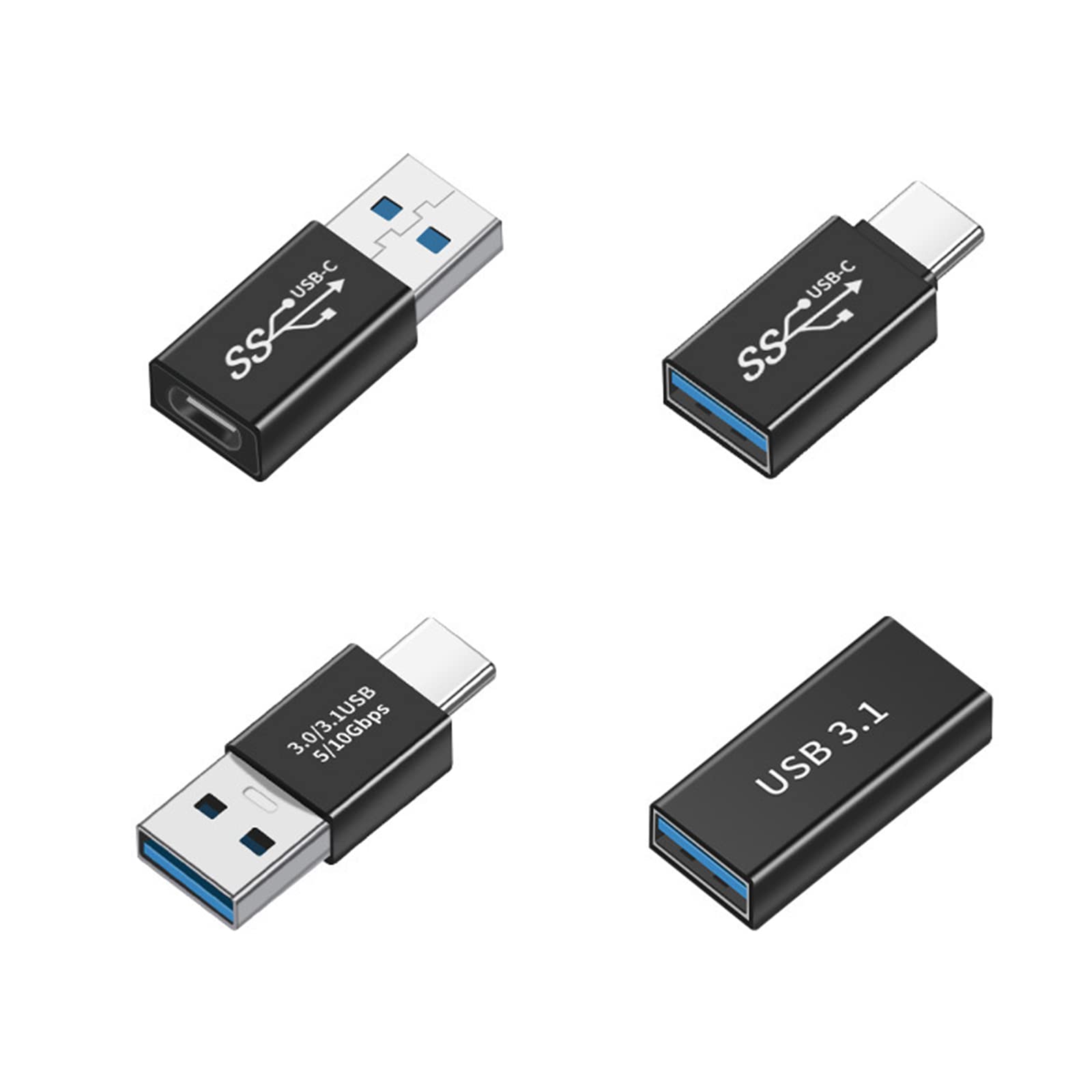 USB C to USB Adapter 4-Pack - USB Type C Female to USB Male Converter, USB-C Male to USB A Female Connector for iPhone, Samsung, MacBook, iPad, Laptop, PC - Perfect for Charging, Data Transfer & Device Connectivity