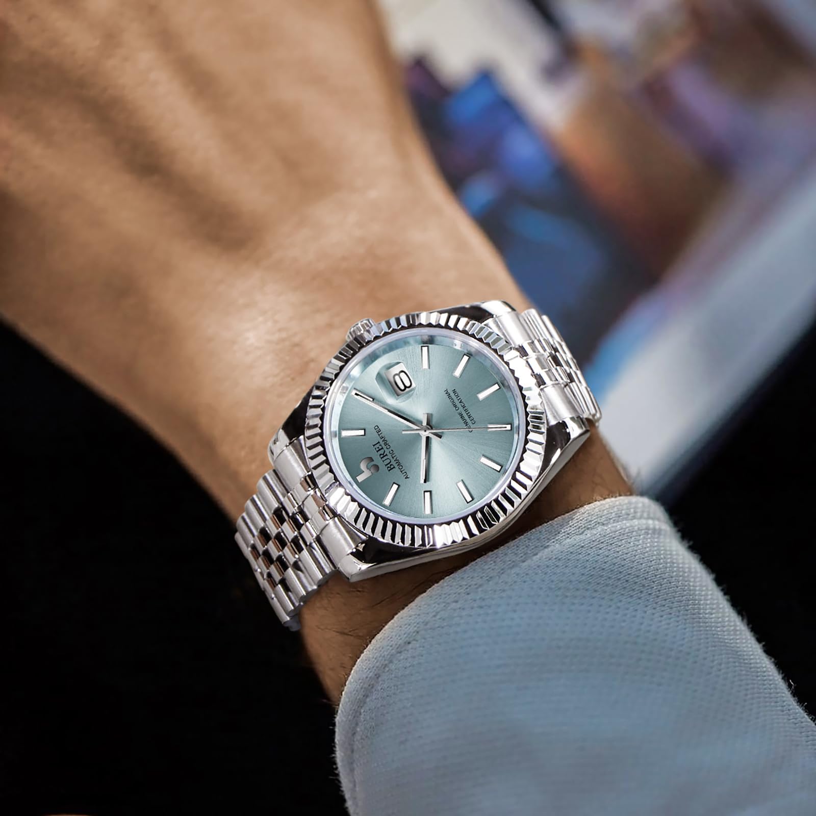 BUREI Men's Automatic Mechanical Watch - Luxury Business Stainless Steel Self-Winding Waterproof Watch for Men | Perfect for Office, Formal Events & Everyday Wear