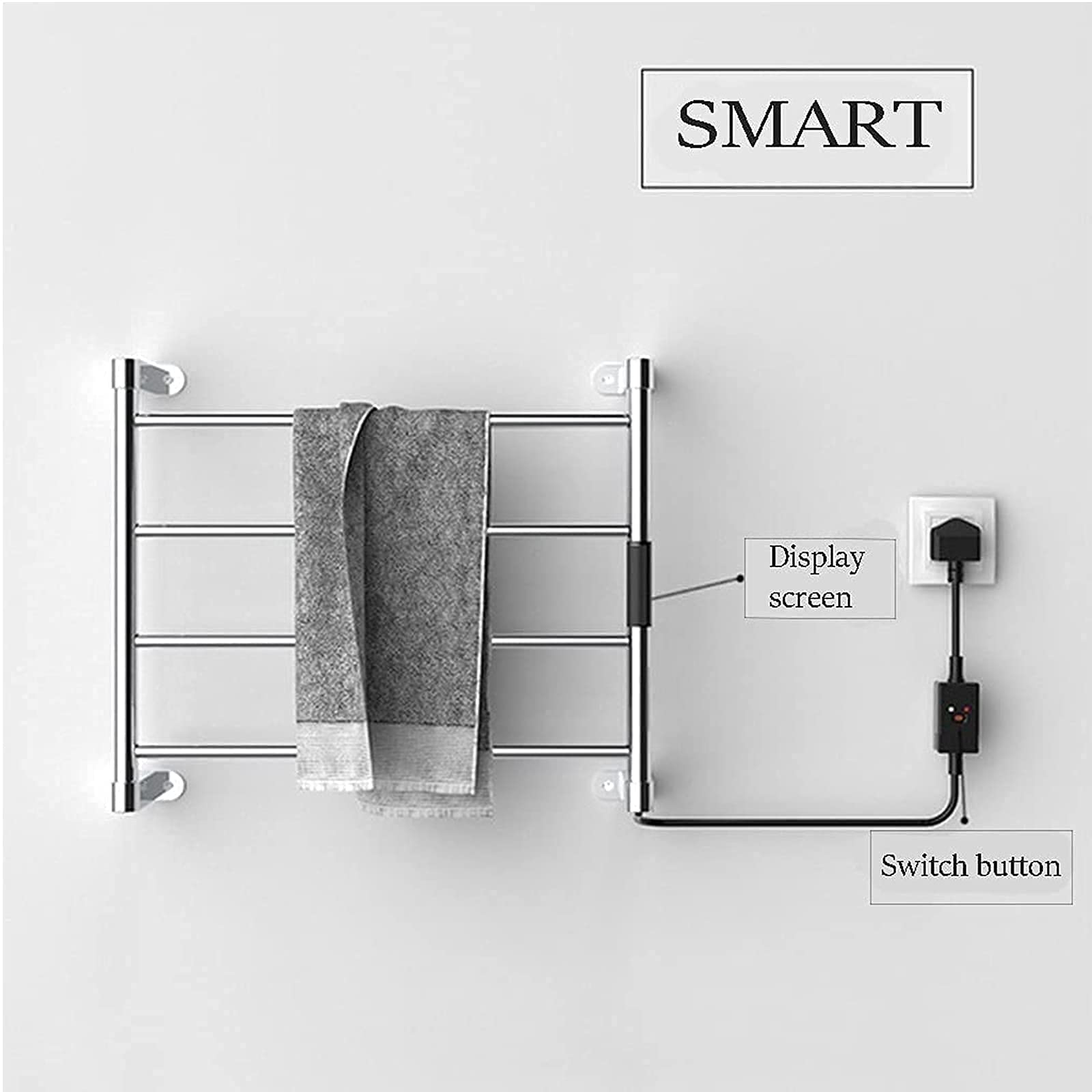 Premium 4-Bar Electric Heated Towel Rack - 304 Stainless Steel Wall Mounted Towel Warmer with Timer & Smart Temperature Control for Bathroom - Perfect for Spa, Luxury Hotels, and Modern Home Bathrooms