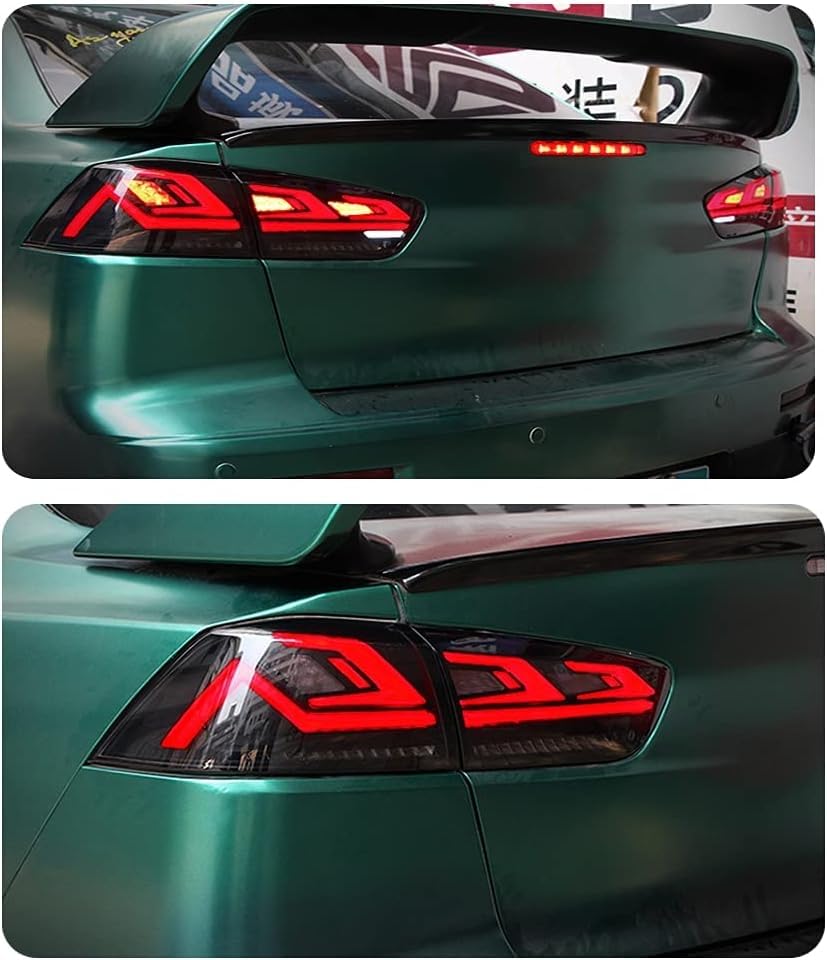 Ingenuity Time LED Tail Lights for Mitsubishi Lancer & Lancer EVO 2008-2017 - Smoke Lens with Startup Animation, DRL, Brake & Sequential Turn Signals - Rear Lamp Assembly - Perfect for Night Driving & Car Customization