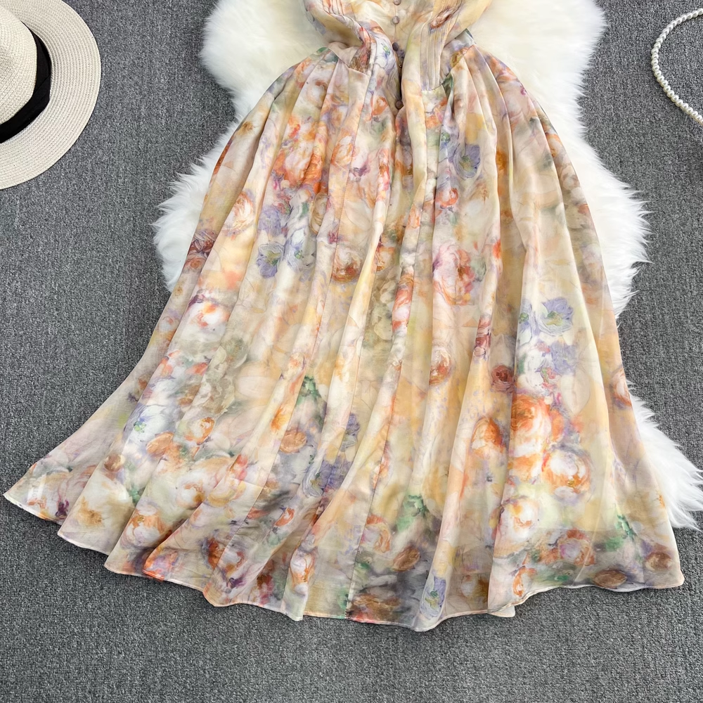 Fairy Floral Chiffon Long A-Line Dress for Women - Elegant Summer Maxi Dress with Flowy Skirt | Perfect for Beach Weddings, Garden Parties & Date Nights