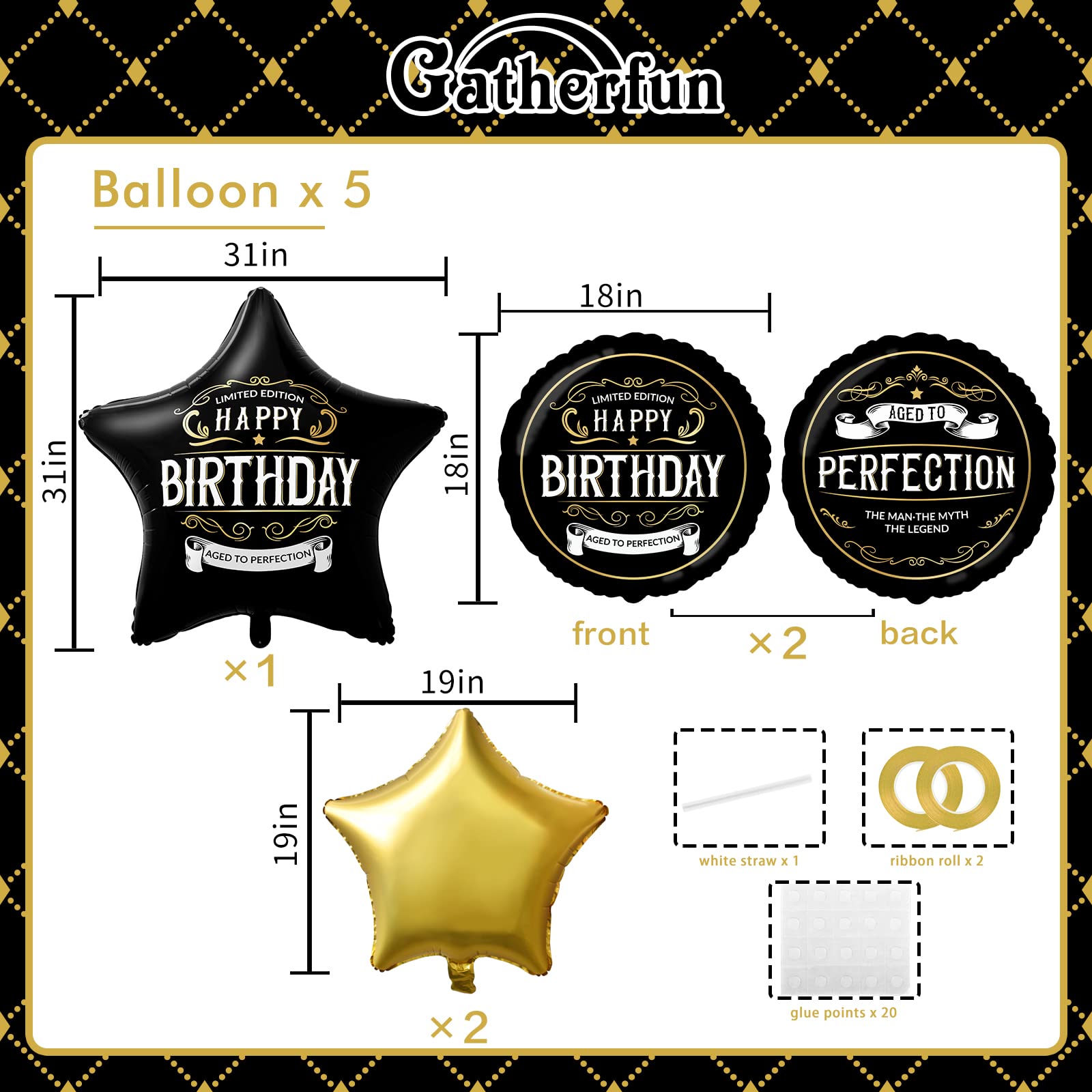 Black and Gold Better With Age Foil Balloon - Happy Birthday Decorations for Men | Adult Birthday Party Supplies for 40th, 50th Milestone Celebrations, Office & Home Decor