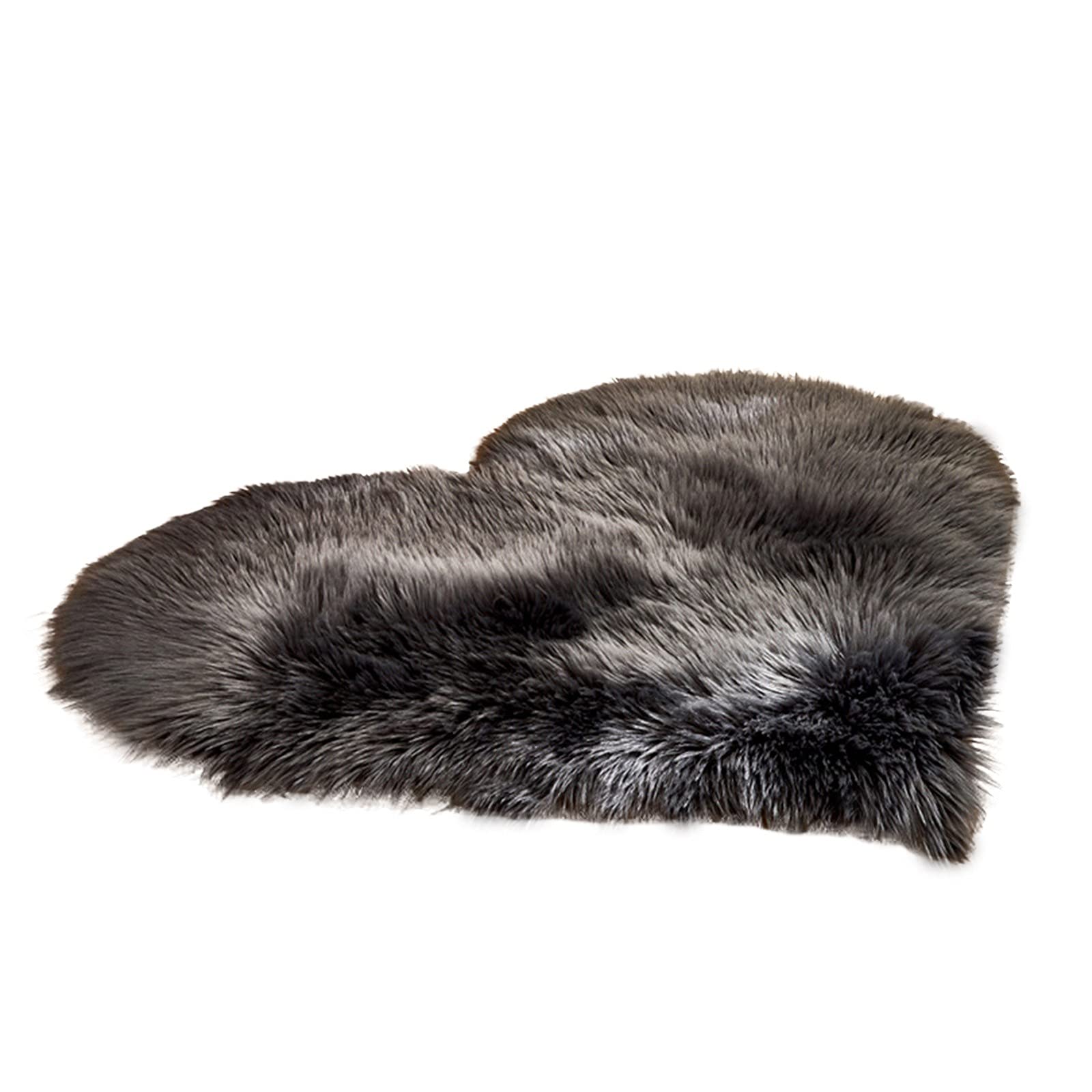 Soft Shaggy Washable Rugs 20x16 Inch - Non-Slip Faux Wool Heart Shaped Bathroom & Kitchen Rug - Modern Home Decor for Bedroom, Living Room (Black) - Perfect for Cozy Spaces & High-Traffic Areas