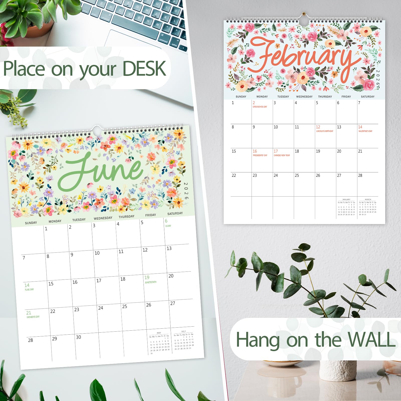 GuassLee 2025-2026 Floral Wall Calendar - 18 Month Hanging Planner (January 2025 to June 2026) - 14