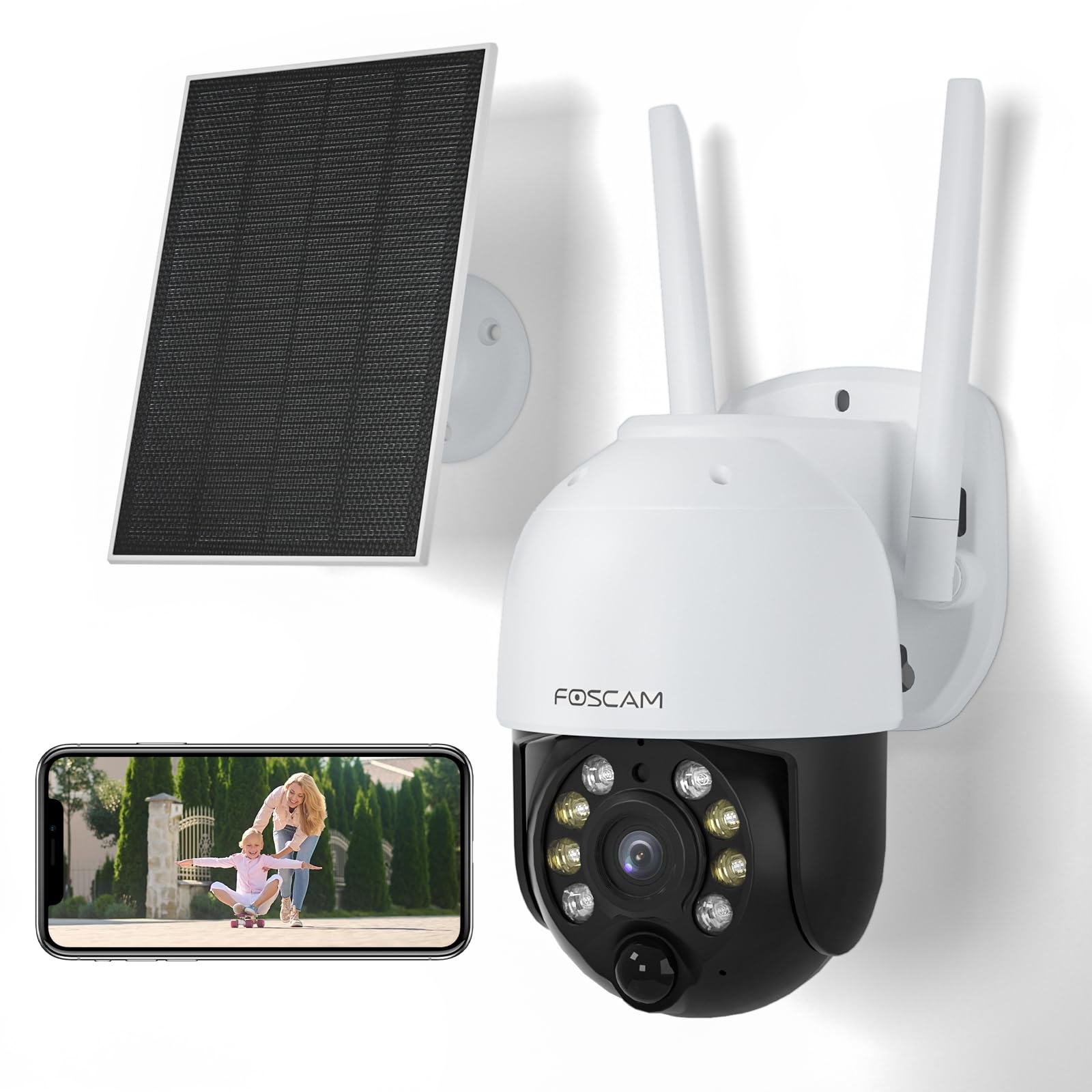 FOSCAM 4MP Solar Security Camera Wireless Outdoor, 5000mAh Battery Powered WiFi Camera with Spotlights - Home Surveillance, PTZ Control, PIR Human Detection, Color Night Vision, 2-Way Audio, IP65 Weatherproof - Perfect for Backyard, Garage & Property Monitoring