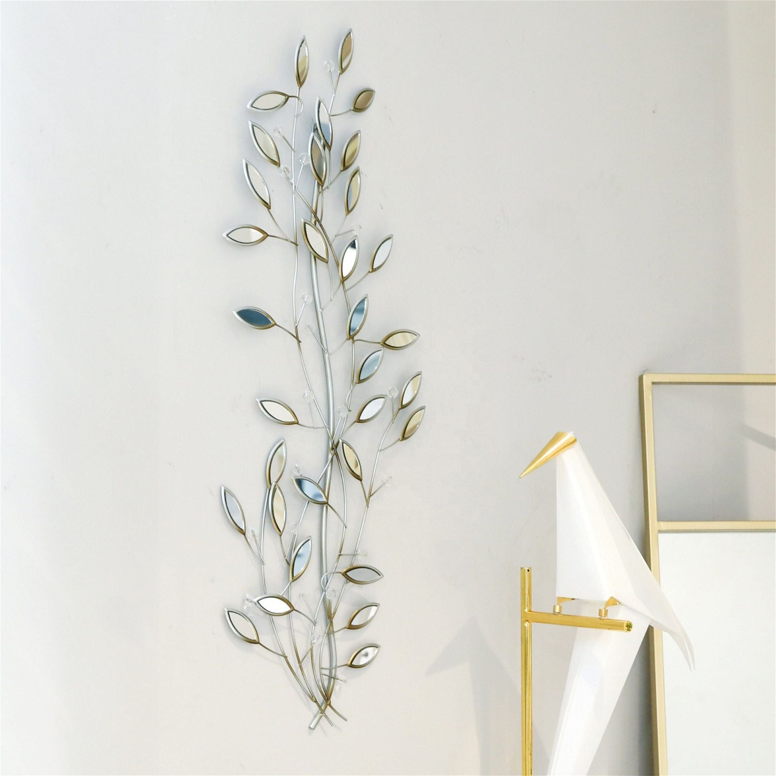 Urban Style Leaf Mirror Wall Art - Modern Botanical Decor for Living Room, Bedroom & Entryway