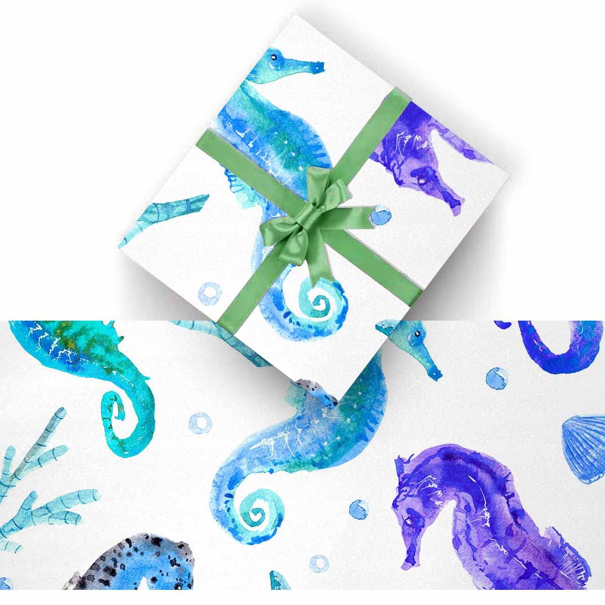**InterestPrint Birthday Wrapping Paper Roll – Sea Horse, Shell, Starfish & Coral Design (3 Rolls) – Perfect for Gift Wrapping, Party Decorations & Celebration Presents**