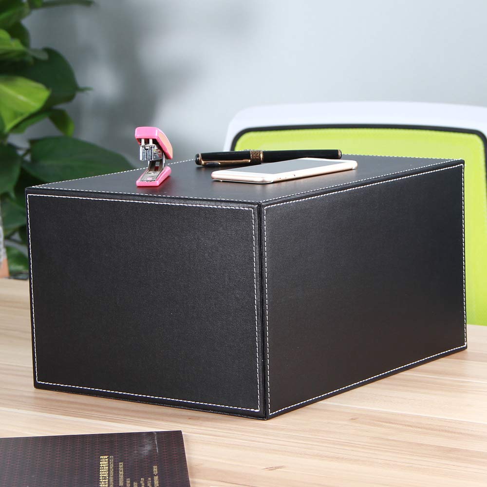 Premium PU Leather Desk Organizer - 3-Drawer A4 File Cabinet for Office & Home Storage (Black)