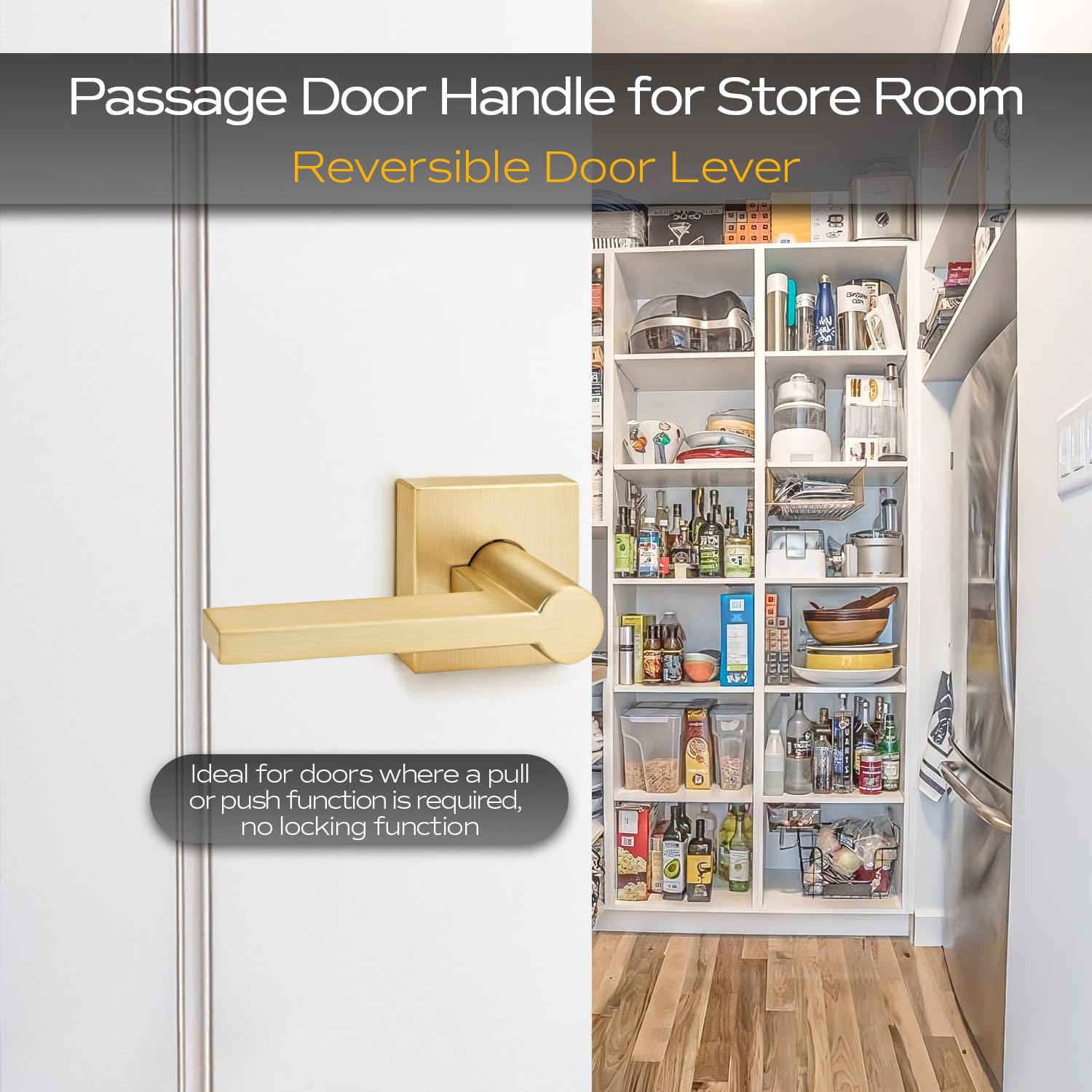 EHOMEWARE 6-Pack Satin Brass Door Handles - Gold Finish Interior Door Knobs, Heavy Duty Keyless Passage Levers for Hallway Closet & Bedroom Doors - Modern Hardware for Home & Office Upgrade