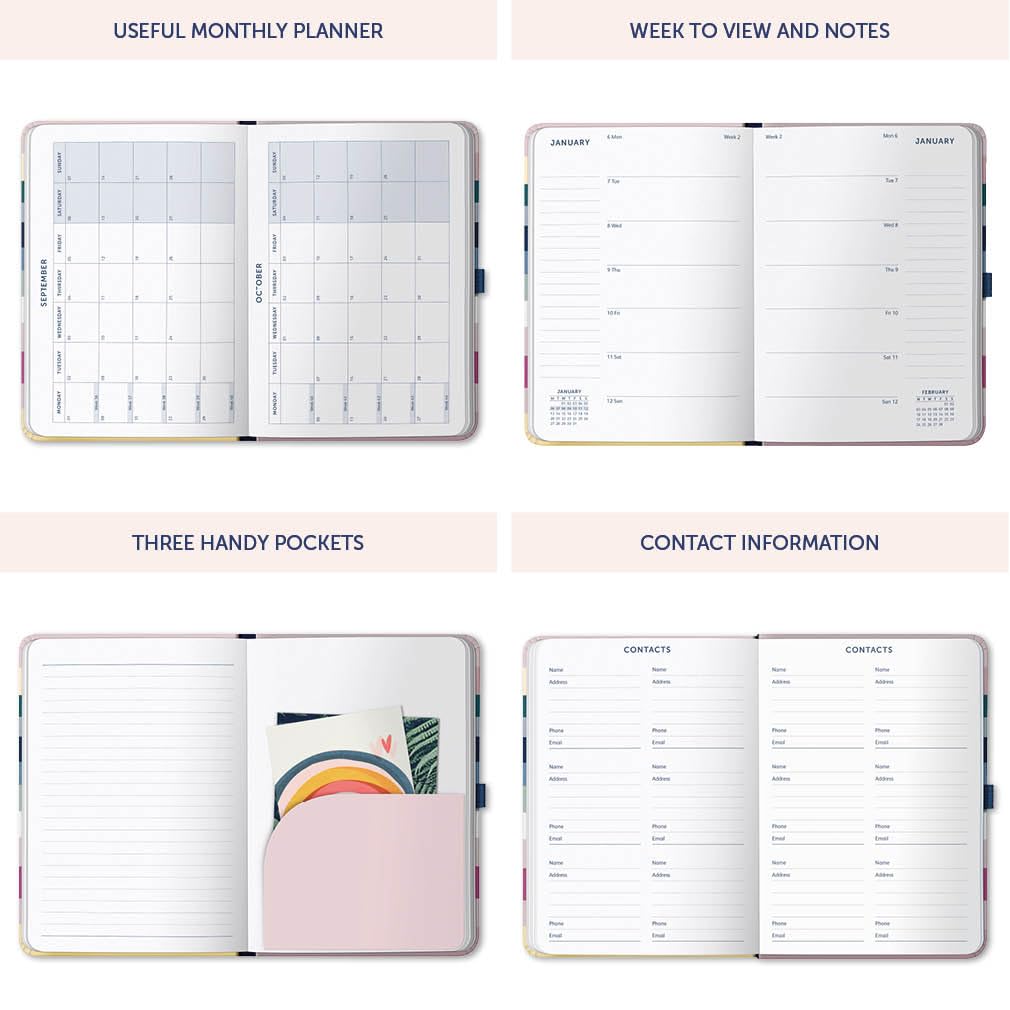 Busy B A5 2025 Planner - Weekly & Monthly Organizer with Dual Schedules, Yearly Calendar, Pen Holder & Elastic Closure | Pastel Stripe Design | Perfect for Students, Teachers & Professionals | School, Office & Personal Planning