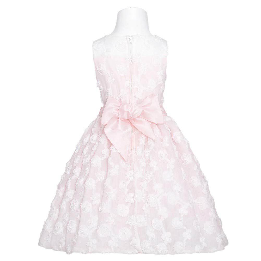Pink and White Puff Flower Bow Sash Easter Dress for Girls Size 4 - Perfect for Easter Sunday, Spring Photoshoots, and Special Occasions