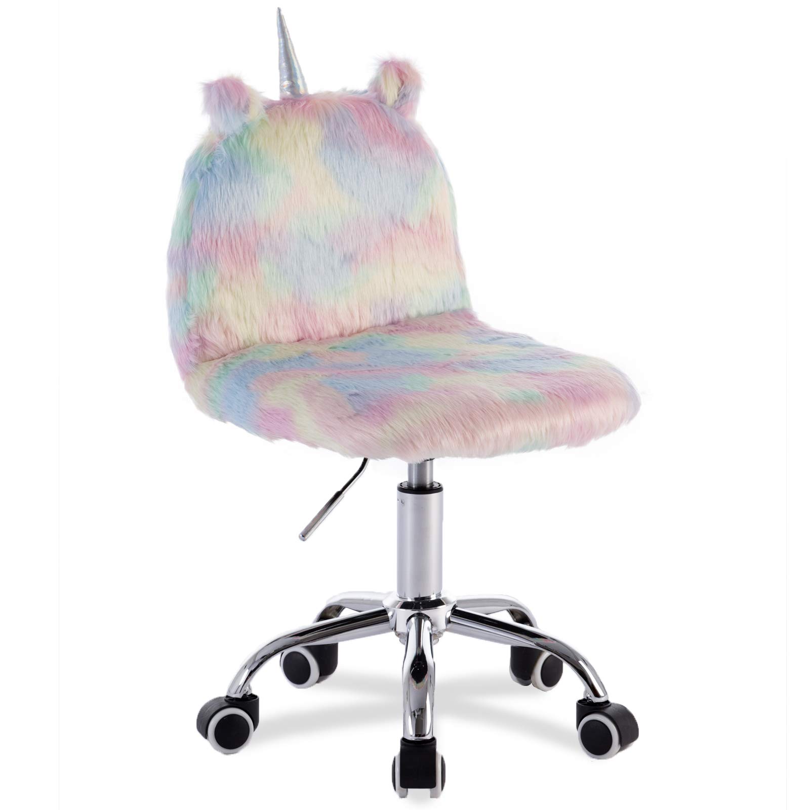 **HNY Cute Unicorn Kids Desk Chair - Adjustable Swivel Study Chair with Silver Foot, Soft Fuzzy Ergonomic Seat for Girls & Boys - Perfect for Homework, Gaming & Reading**