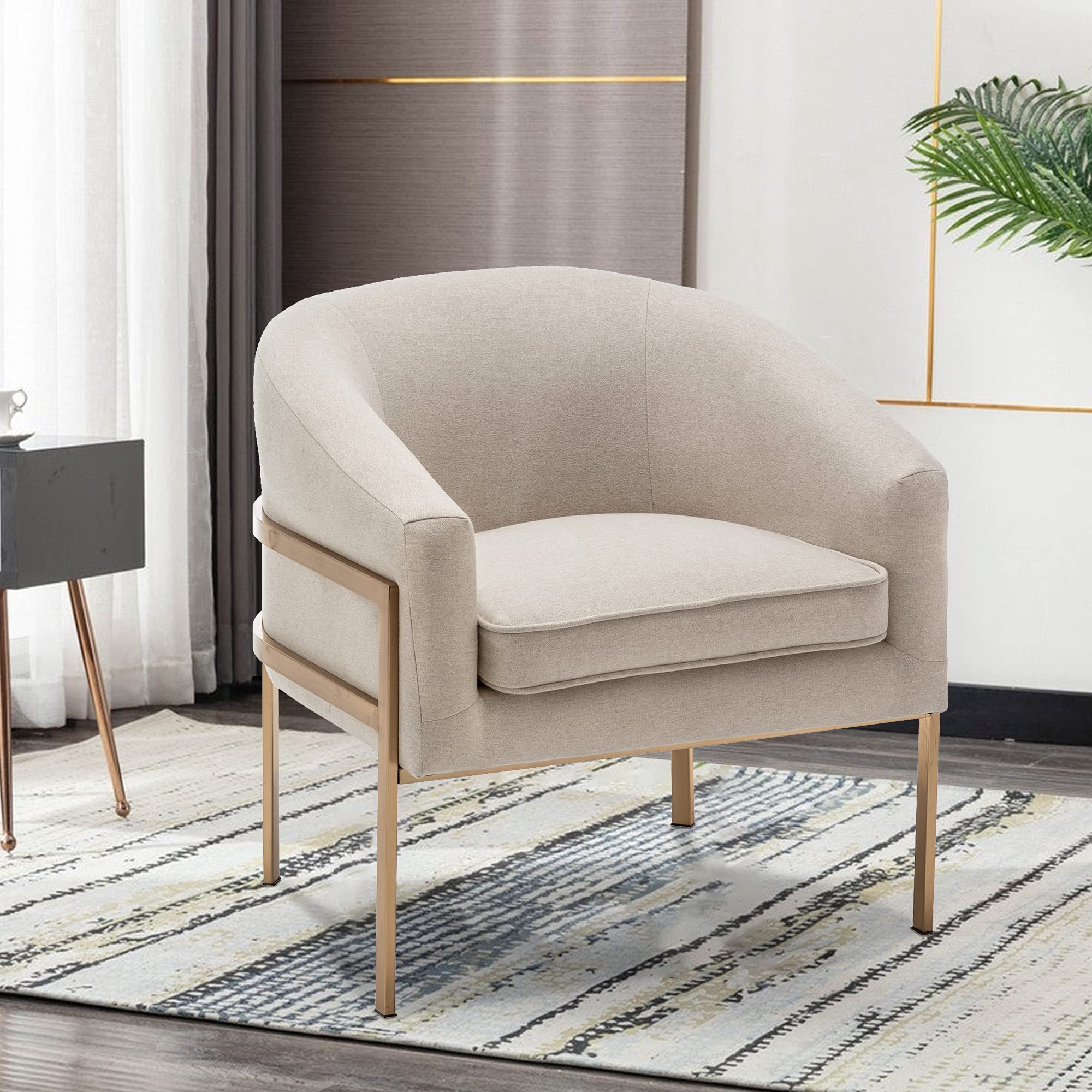 Annjoe Modern Accent Chair - Upholstered Armchair with Sturdy Metal Frame Legs for Living Room, Bedroom, Kitchen | Perfect for Relaxing, Reading & Home Decor