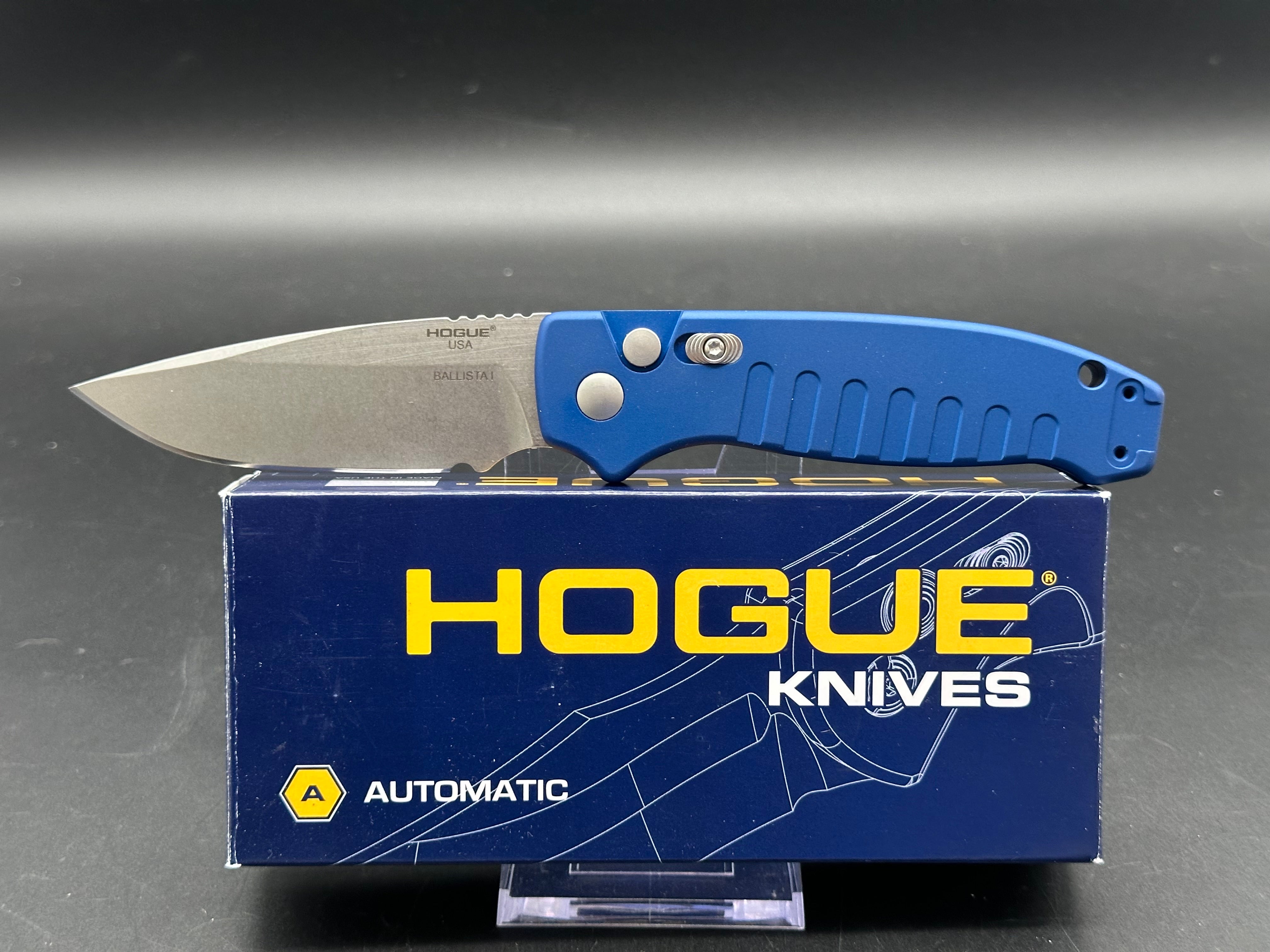 Hogue Ballista Drop Point Automatic Knife - Matte Blue Finish - EDC Tactical Folding Knife for Outdoor Camping, Hunting & Survival