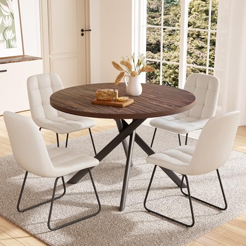 Walnut Table+4 U-shaped White Chairs