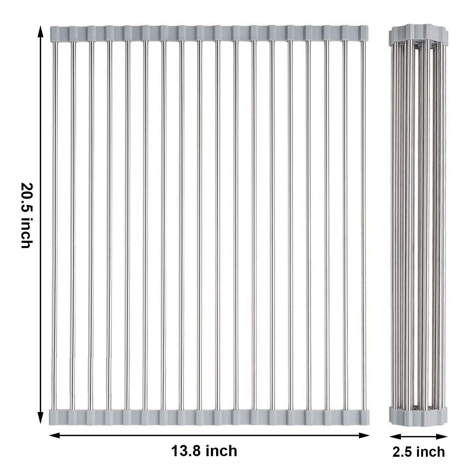 Searik Foldable Stainless Steel Dish Drying Rack - Over The Sink Space Saving Kitchen Organizer (20.5