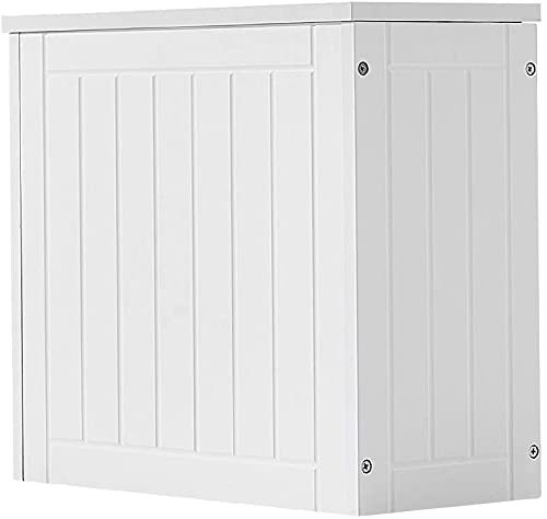 Wooden Bathroom Storage Organizer - Freestanding Toilet Paper Holder & Multi-Purpose Cleaning Tidy Box - Compact Shaker Style Cabinet for Bathroom, Kitchen, or Laundry Room (White)