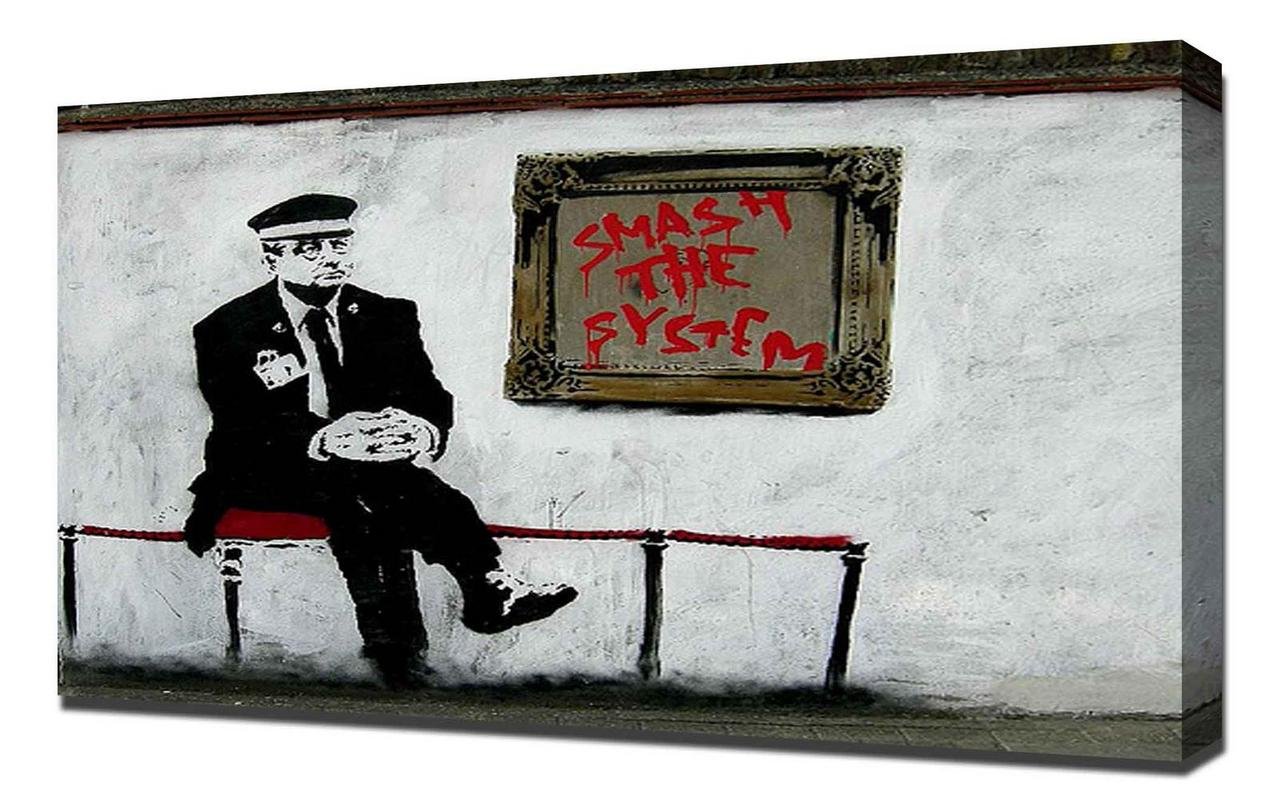 Banksy Smash The System Canvas Art Print - Wall Decor - Stretched Canvas Wrap - Modern Home & Office Artwork