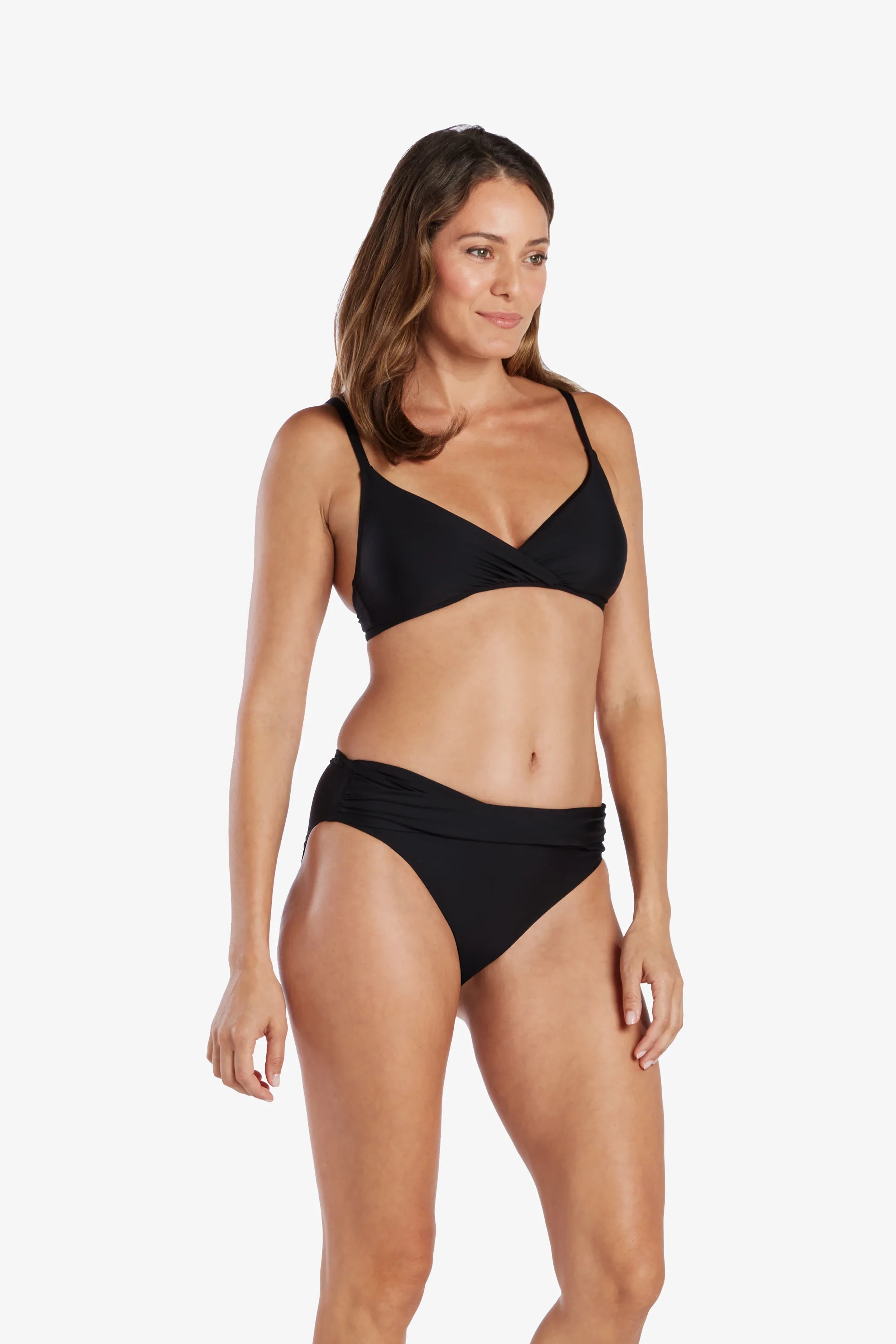 Shirred Crossover Bra for Women - Comfortable Wireless Support in Black | Perfect for Yoga, Lounge & Everyday Wear