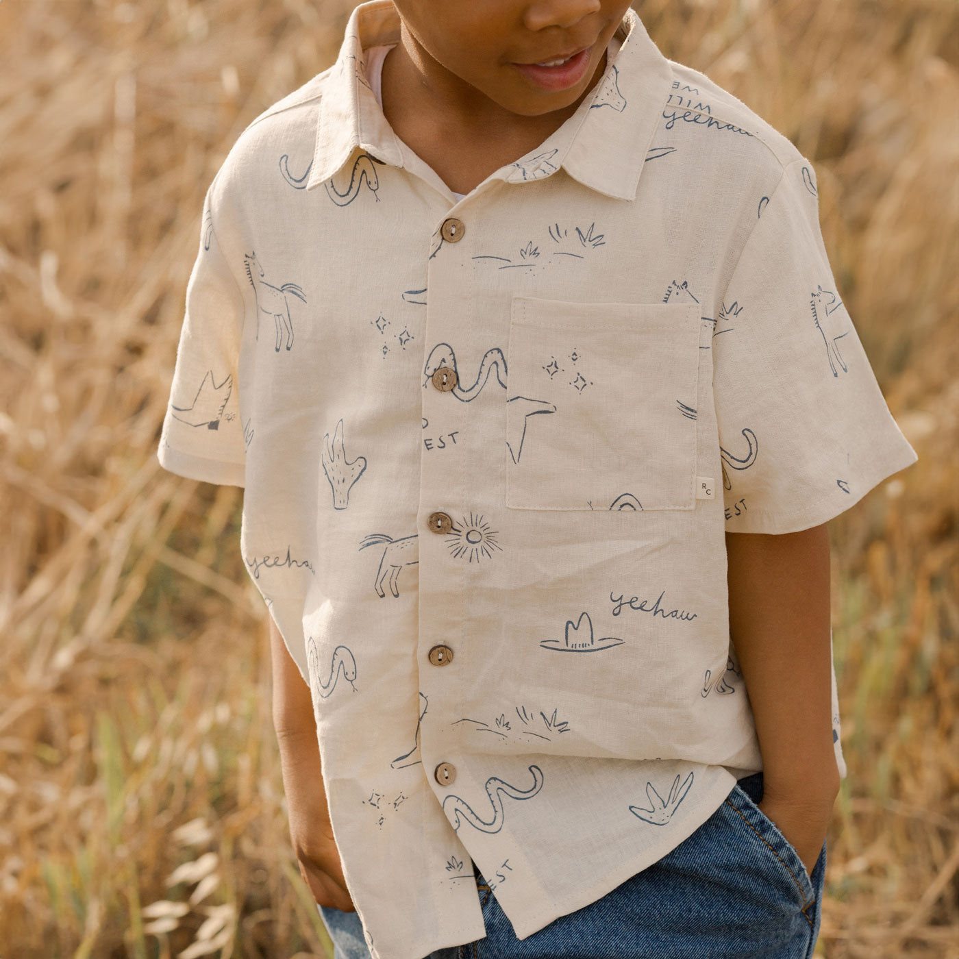 Wild West Collared Shirt - Natural Cotton Western Style Shirt for Men | Perfect for Cowboy Rodeo, Country Music Festivals & Western Themed Parties