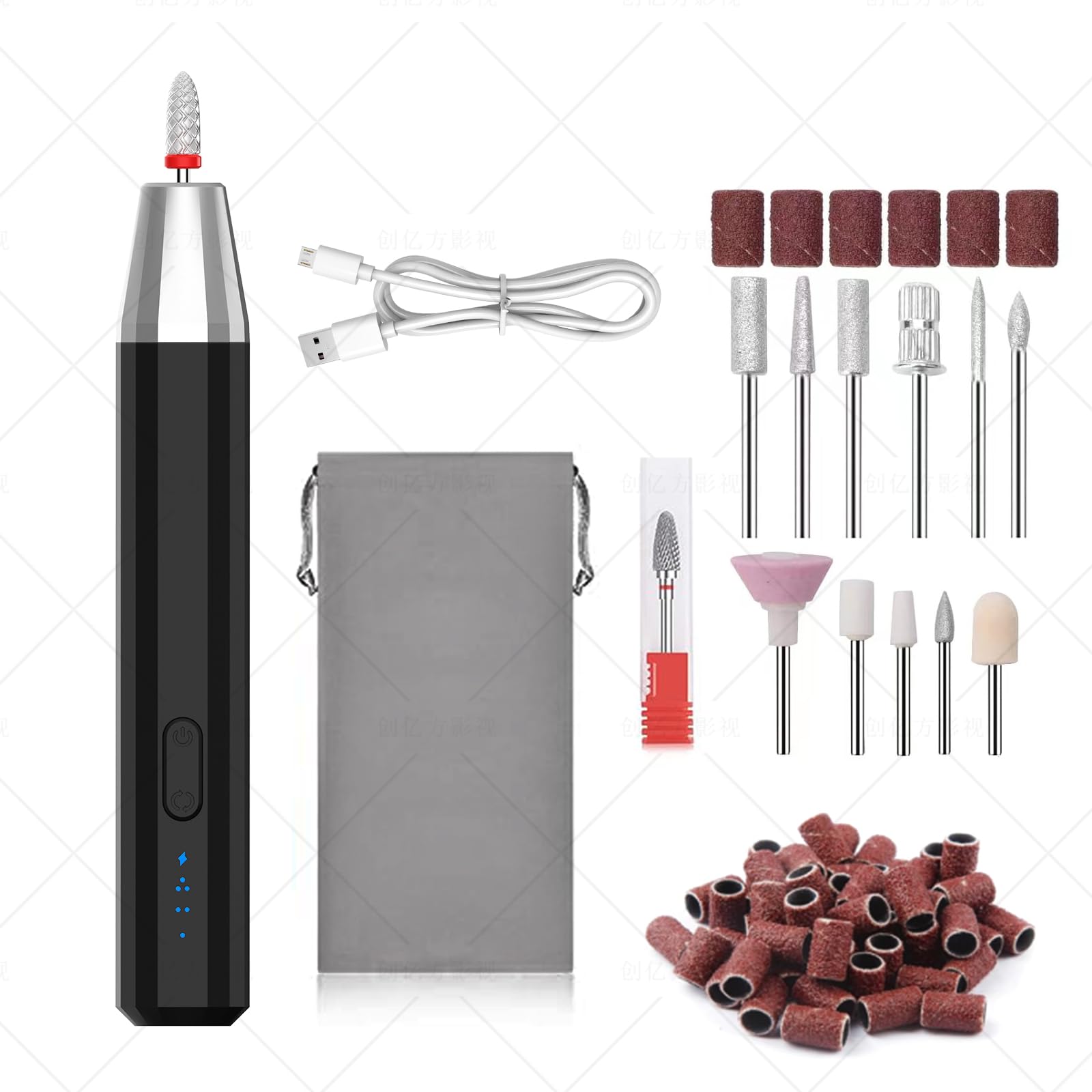 Professional Cordless Nail Drill Kit for Acrylic Nails - Portable Manicure & Pedicure Machine with Polishing & Shaping Tools (Black) | Perfect for Home Salon, Nail Art DIY & Professional Nail Technicians