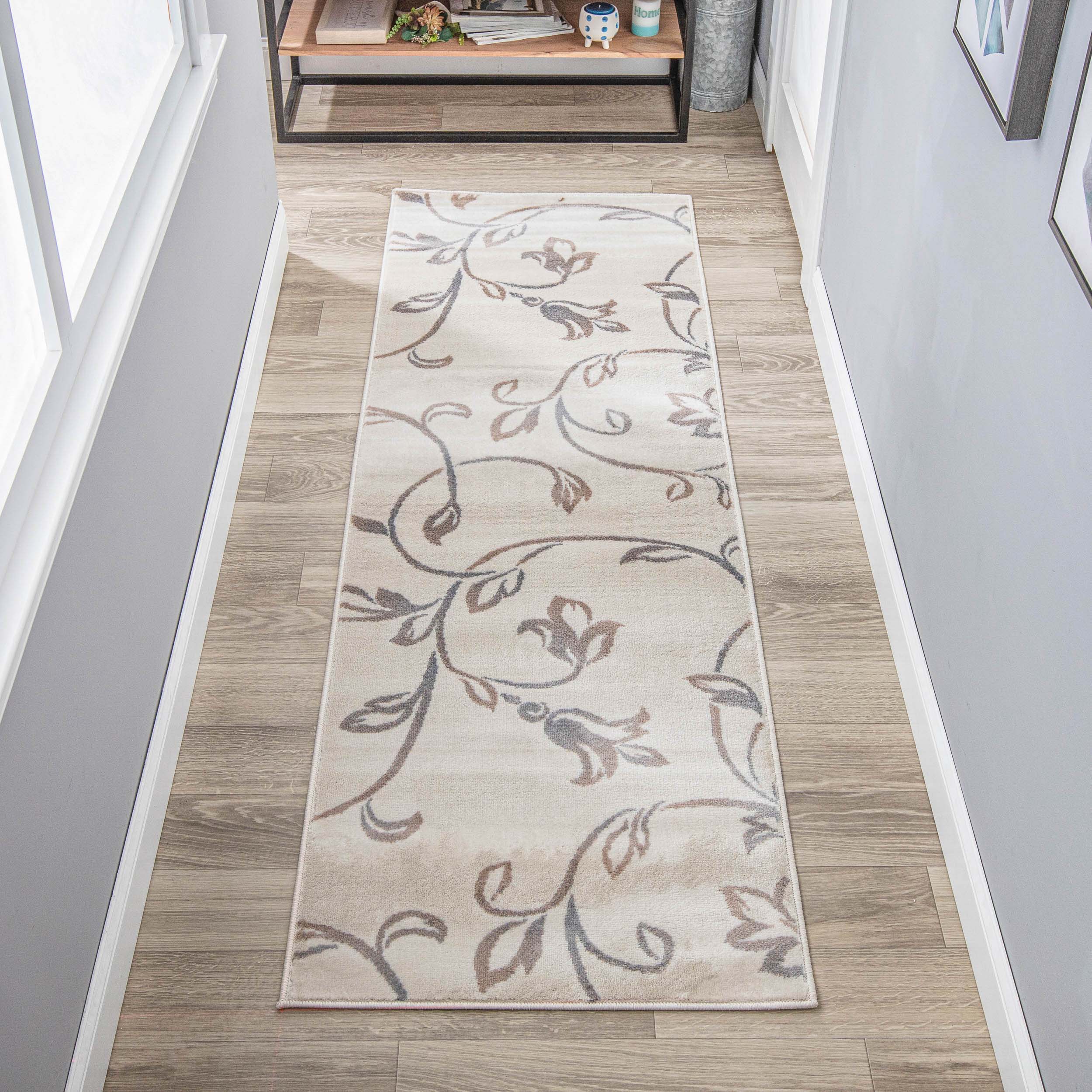 Vines Floral Scrolling Rustic Indoor Area Rug - Non-Slip Bohemian Decor Rug for Living Room, Bedroom, Nursery | Soft & Durable Home Decor