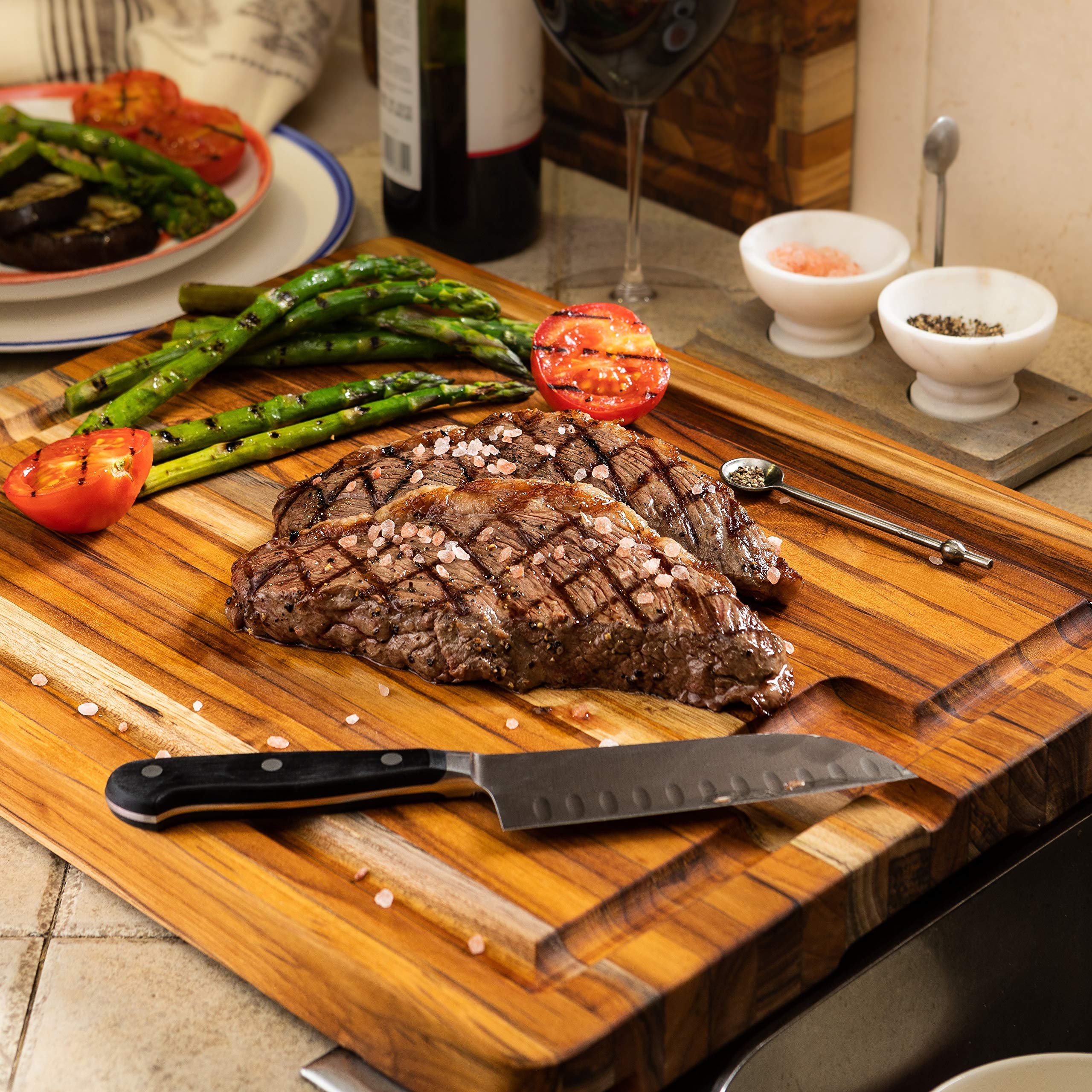 Premium Teak Edge Grain Large Rectangular Cutting Board - Durable Wood Chopping Board for Kitchen, Meat, Vegetables & Fruits - Perfect for Home Chefs & Professional Cooking