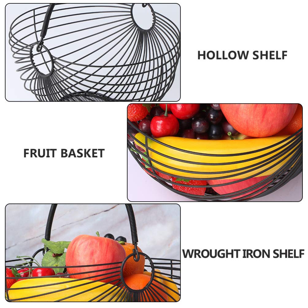 Cabilock Wrought Iron Fruit Basket with Handle - Portable Hollow-Out Design for Living Room, Kitchen & Dining Room - Multifunctional Home Decor Storage Shelf